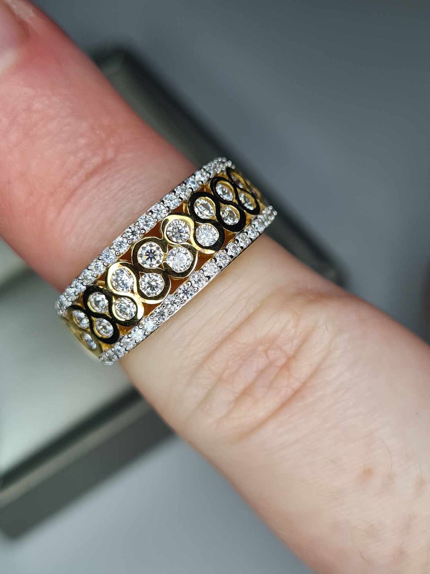 0.805ct. Art Deco Moissanite Band Ring 18K Gold overlay 925 sterling silver SIZE K