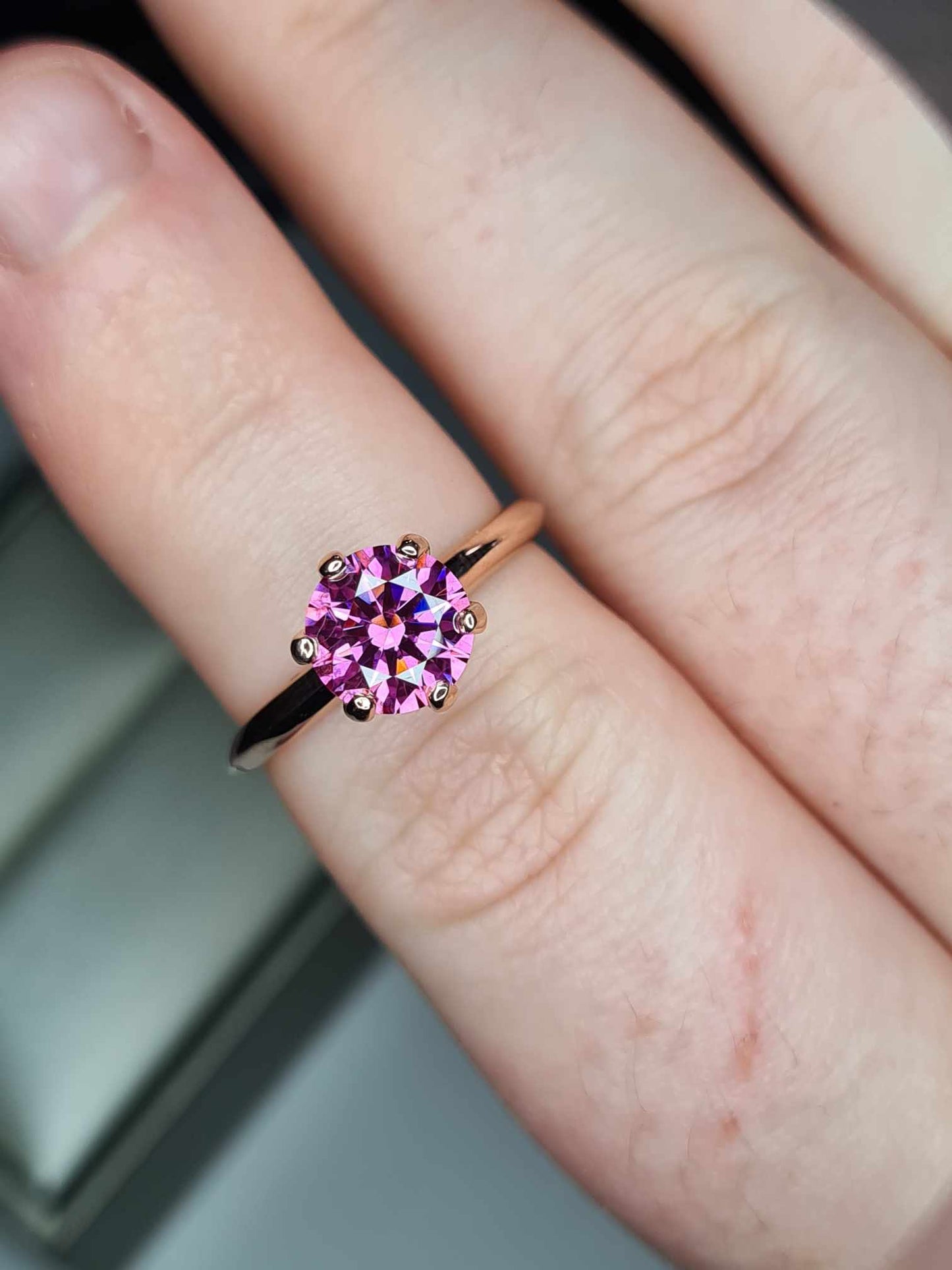 1.50 Ct. Pink Moissanite Solitaire Ring in 18K Rose Gold 925 sterling silver