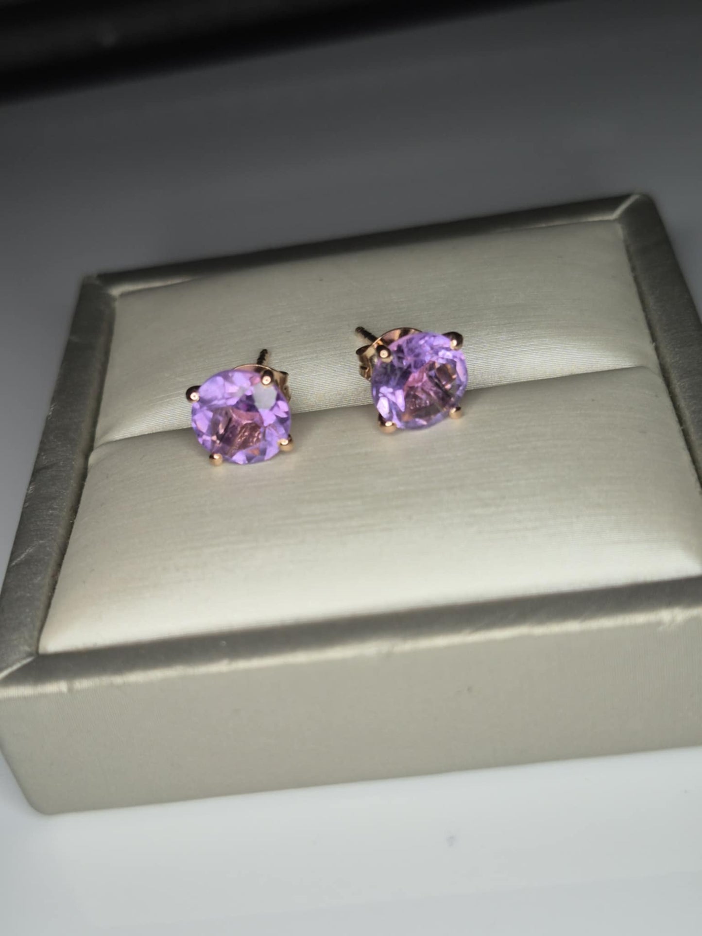 3.70 Ct. AAA Rose De France Amethyst Solitaire Stud Earring in 18K Rose Gold Overlay 925 Sterling Silver
