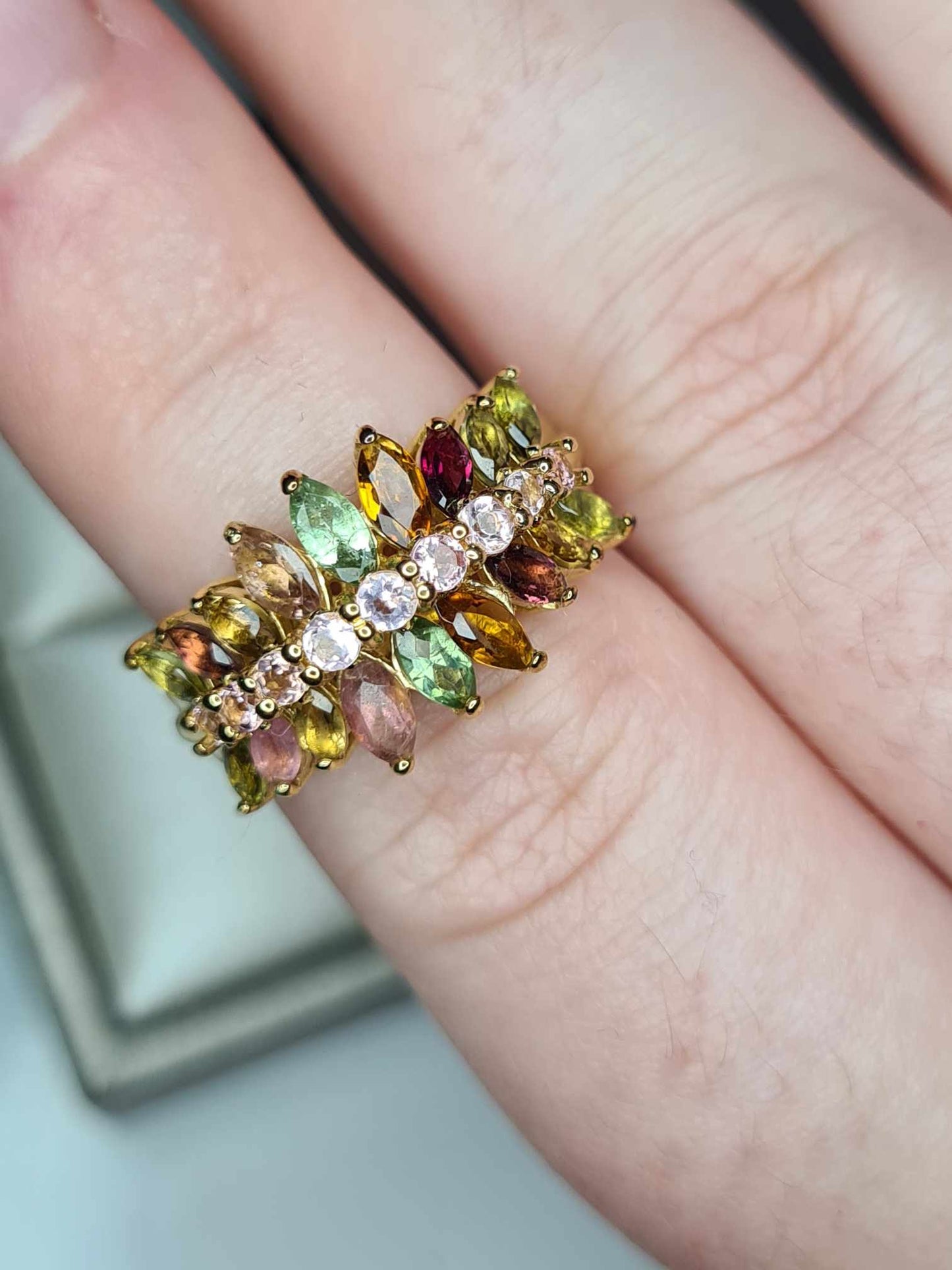 Multi-Tourmaline Cluster Ring in 18K Yellow Gold Vermeil Sterling Silver 2.18 Ct.