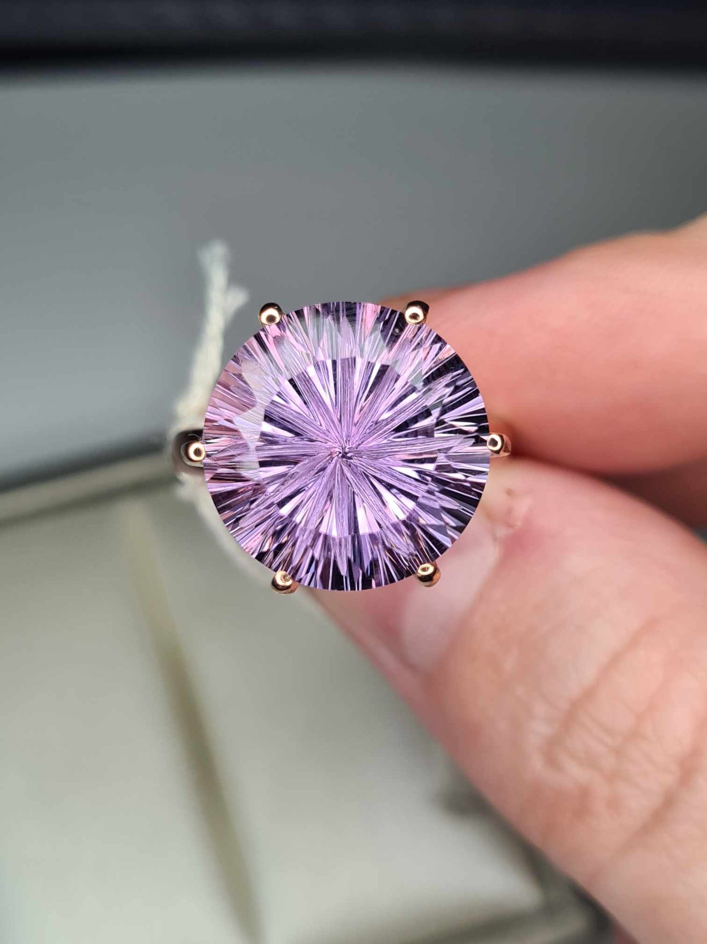9.49ct  Rose De France Amethyst Solitaire Ring in 18K Rose Gold Overlay 925  Sterling Silver SIZE M