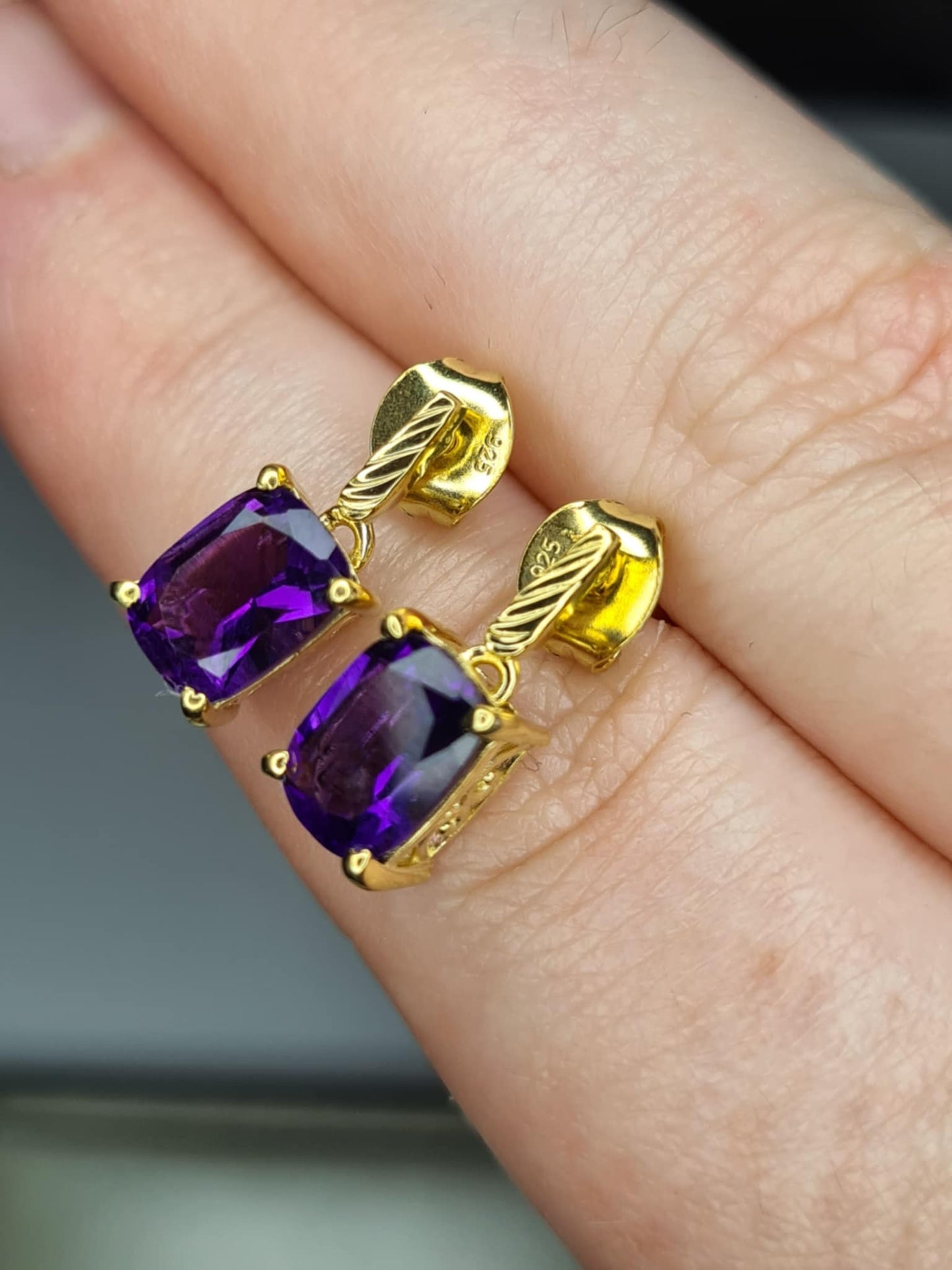 AAA African Amethyst Earrings in 18K Gold Overlay 925 Sterling Silver