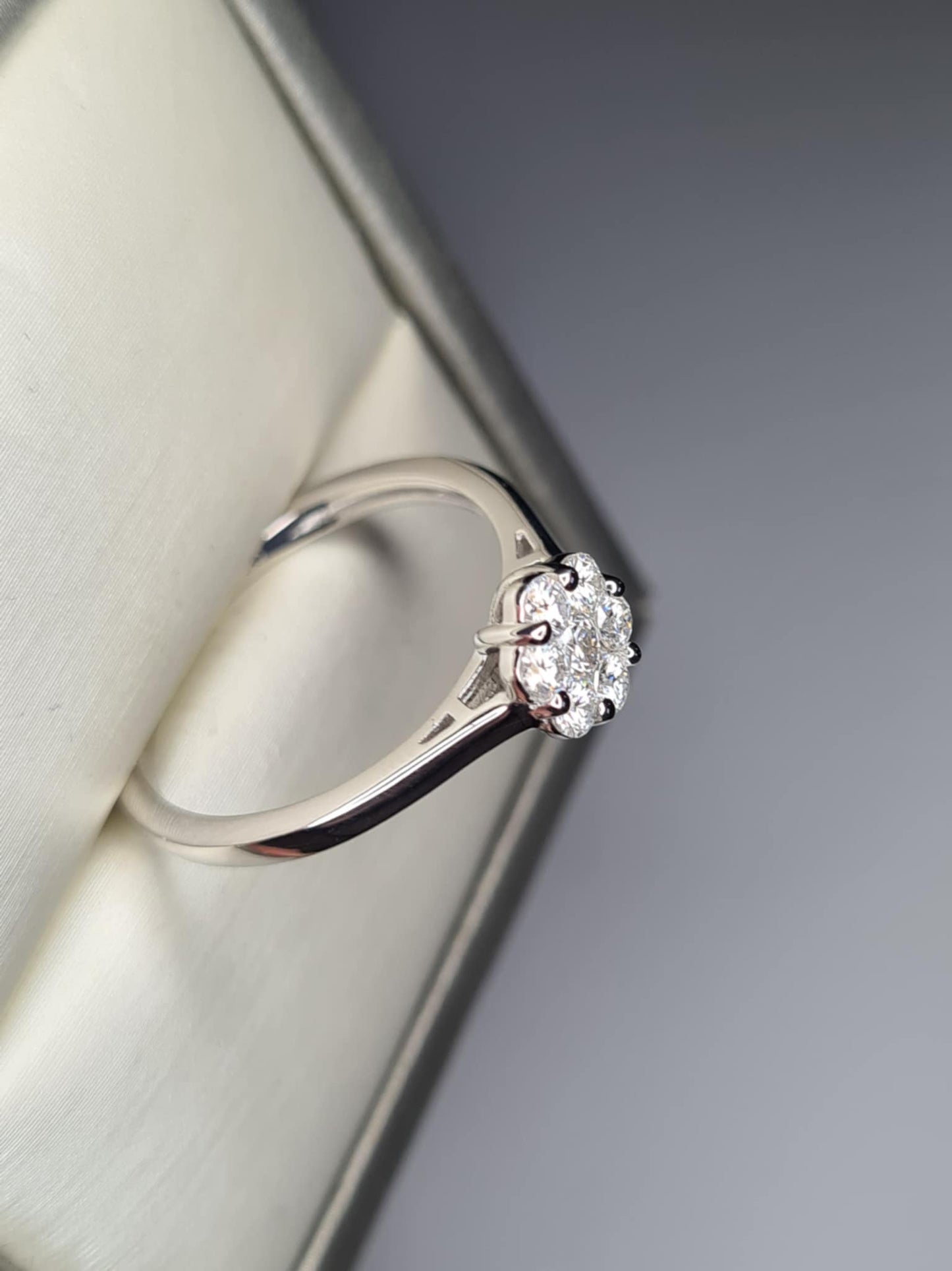 0.466ct. Moissanite Ring in Platinum Overlay 925 Sterling Silver SIZE R