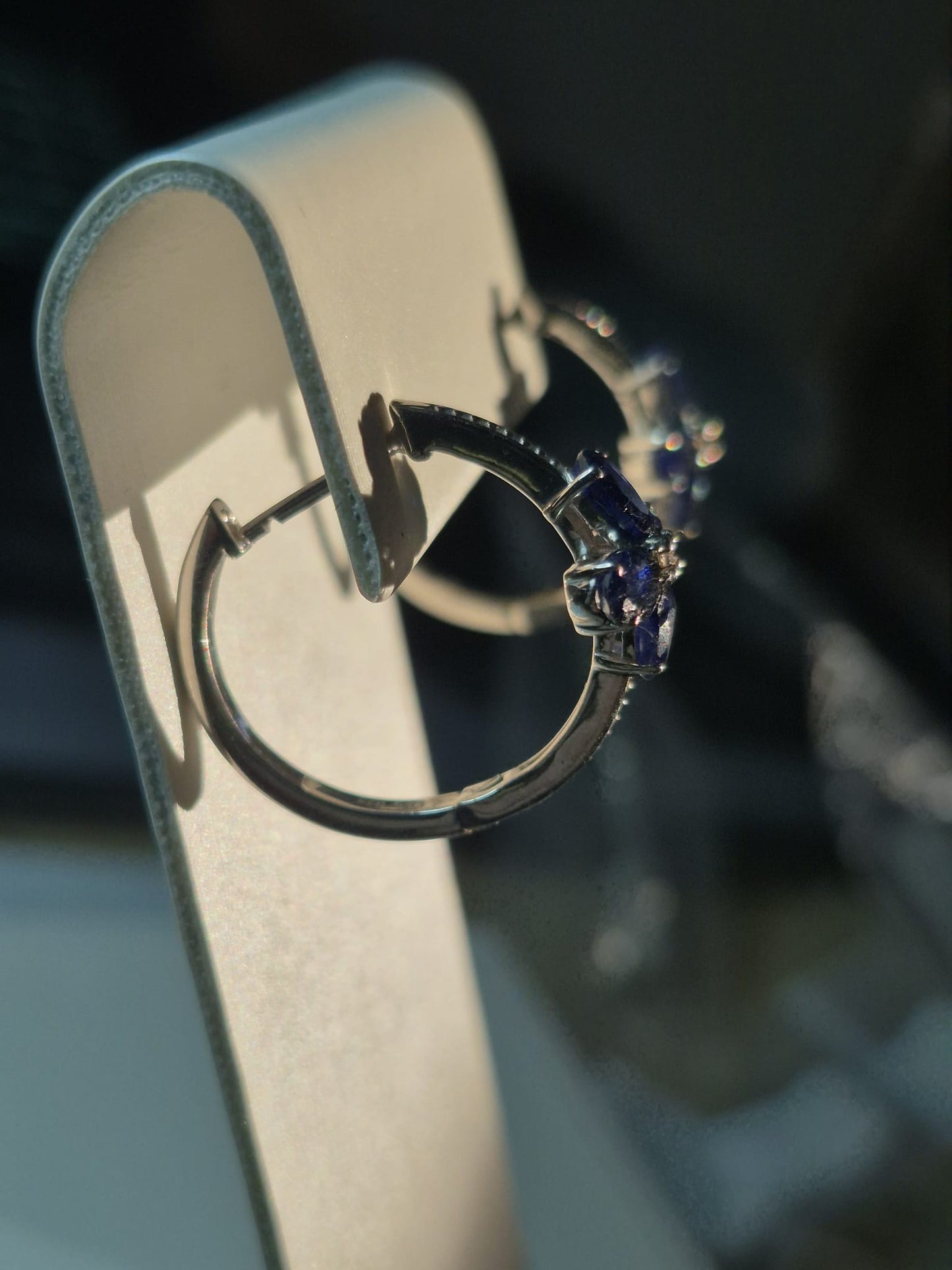 Masoala Sapphire & White Zircon Hoop Earrings 925 Sterling Silver with a rhodium overlay