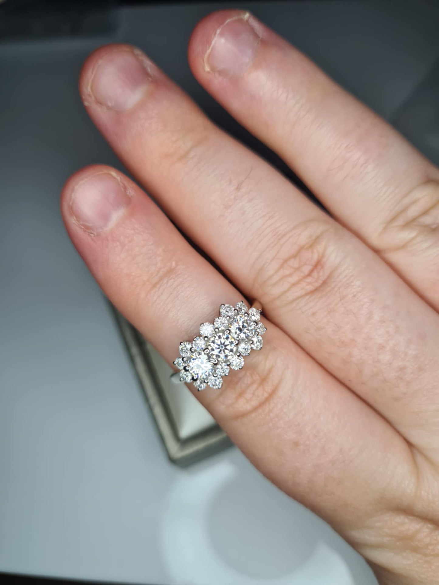 1.30ct Moissanite Boat Ring in Rhodium Overlay 925 Sterling Silver SIZE M