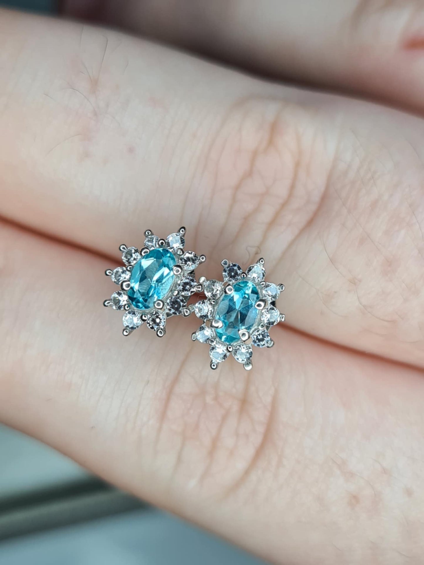 0.90ct Blue Lagoon Apatite and Natural Zircon Halo Earrings in Rhodium Overlay 925 Sterling Silver