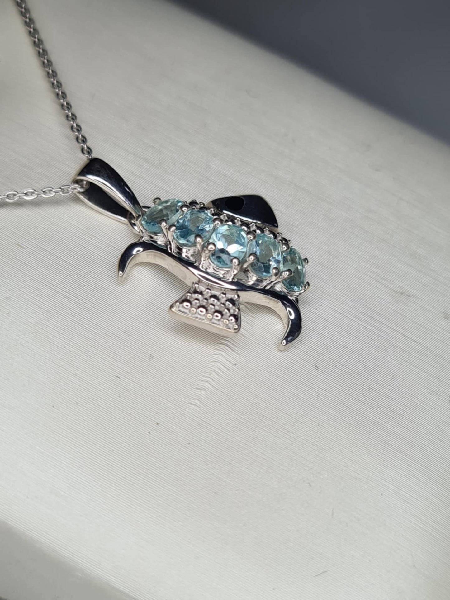 0.950ct. Lagoon Apatite Fish Necklace in Rhodium Overlay 925 Sterling Silver