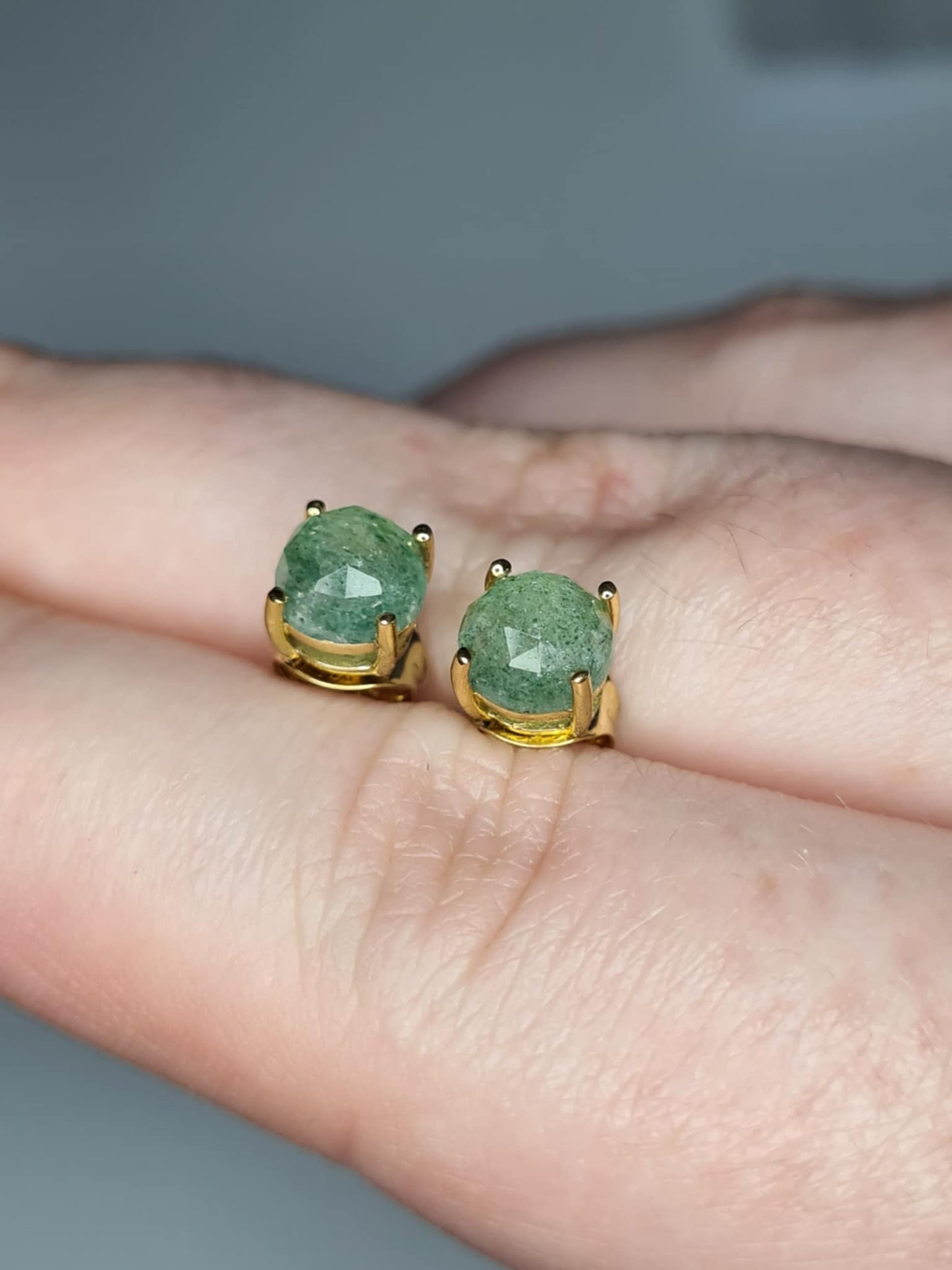 1.93ct Green Quartz Solitaire Stud Earrings in 9K Gold Overlay 925 Sterling Silver