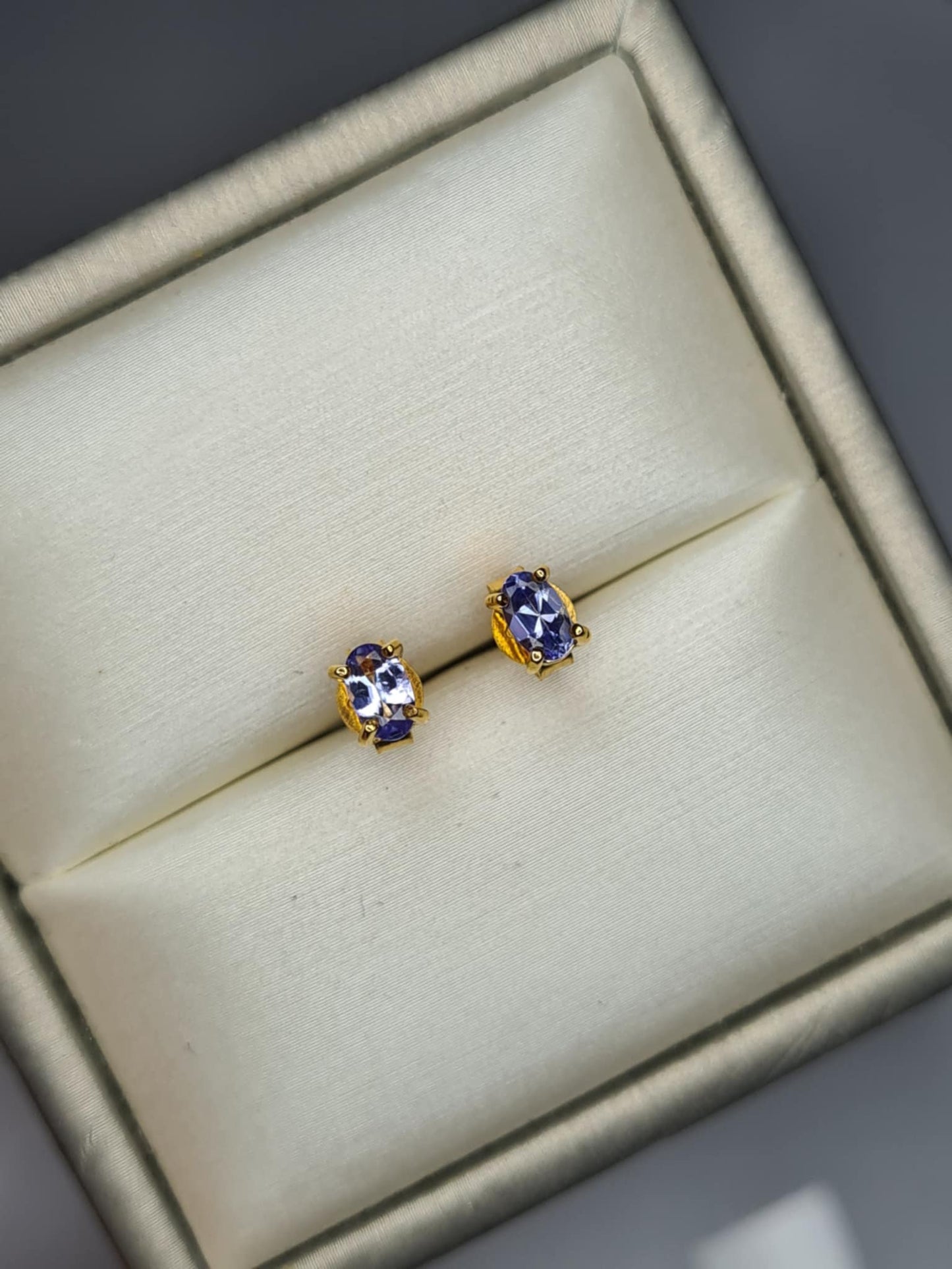 0.900ct. Tanzanite Stud Earrings in 18K Gold Overlay 925 Sterling Silver