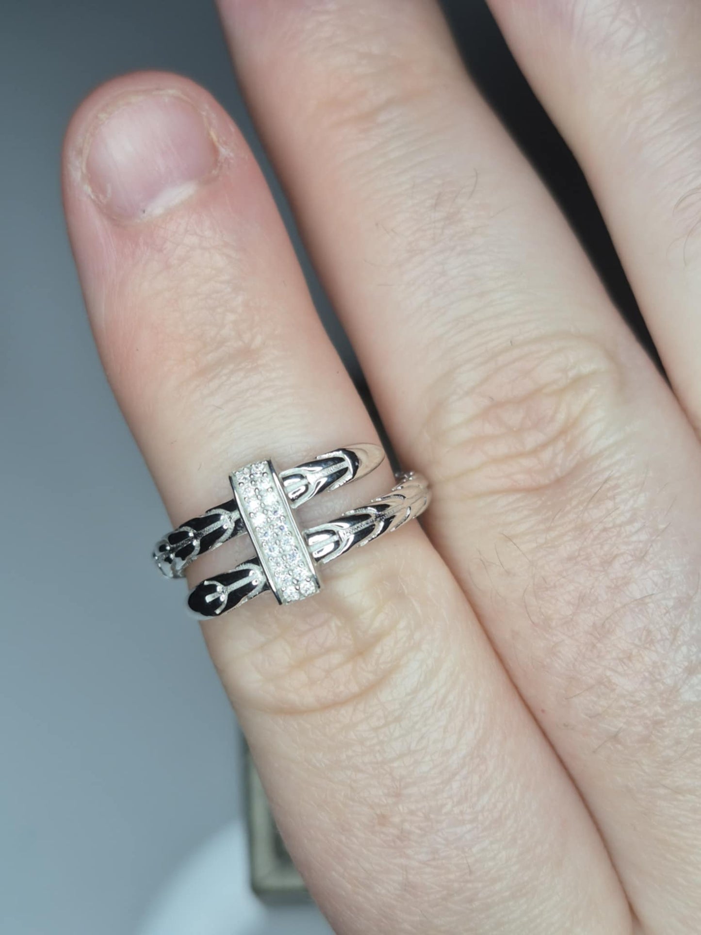 Moissanite Serpent Ring in Rhodium Overlay 925 Sterling Silver