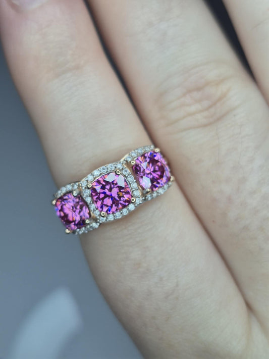 3.45ct Pink & White Moissanite Ring in 18K Rose Gold 925 Sterling Silver SIZE O
