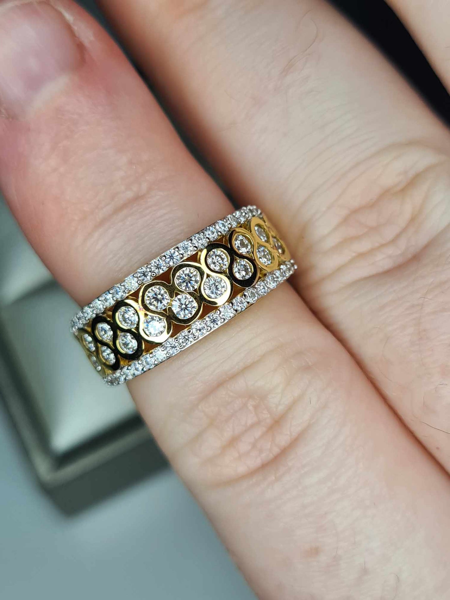 0.805ct. Art Deco Moissanite Band Ring 18K Gold overlay 925 sterling silver SIZE K