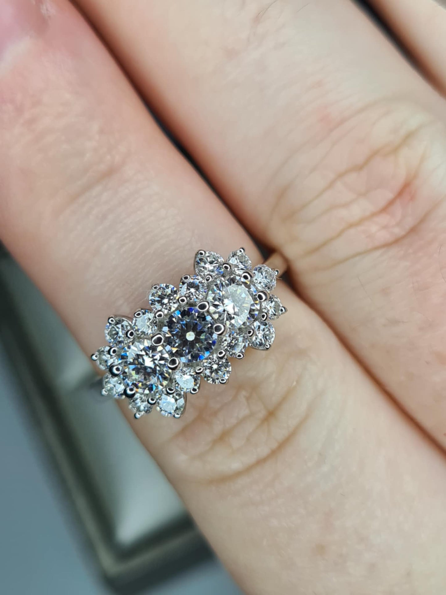 1.30ct Moissanite Boat Ring in Rhodium Overlay 925 Sterling Silver SIZE M