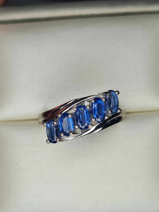 1.685ct Kyanite 5 stone Ring in Platinum Overlay 925 Sterling Silver SIZE L