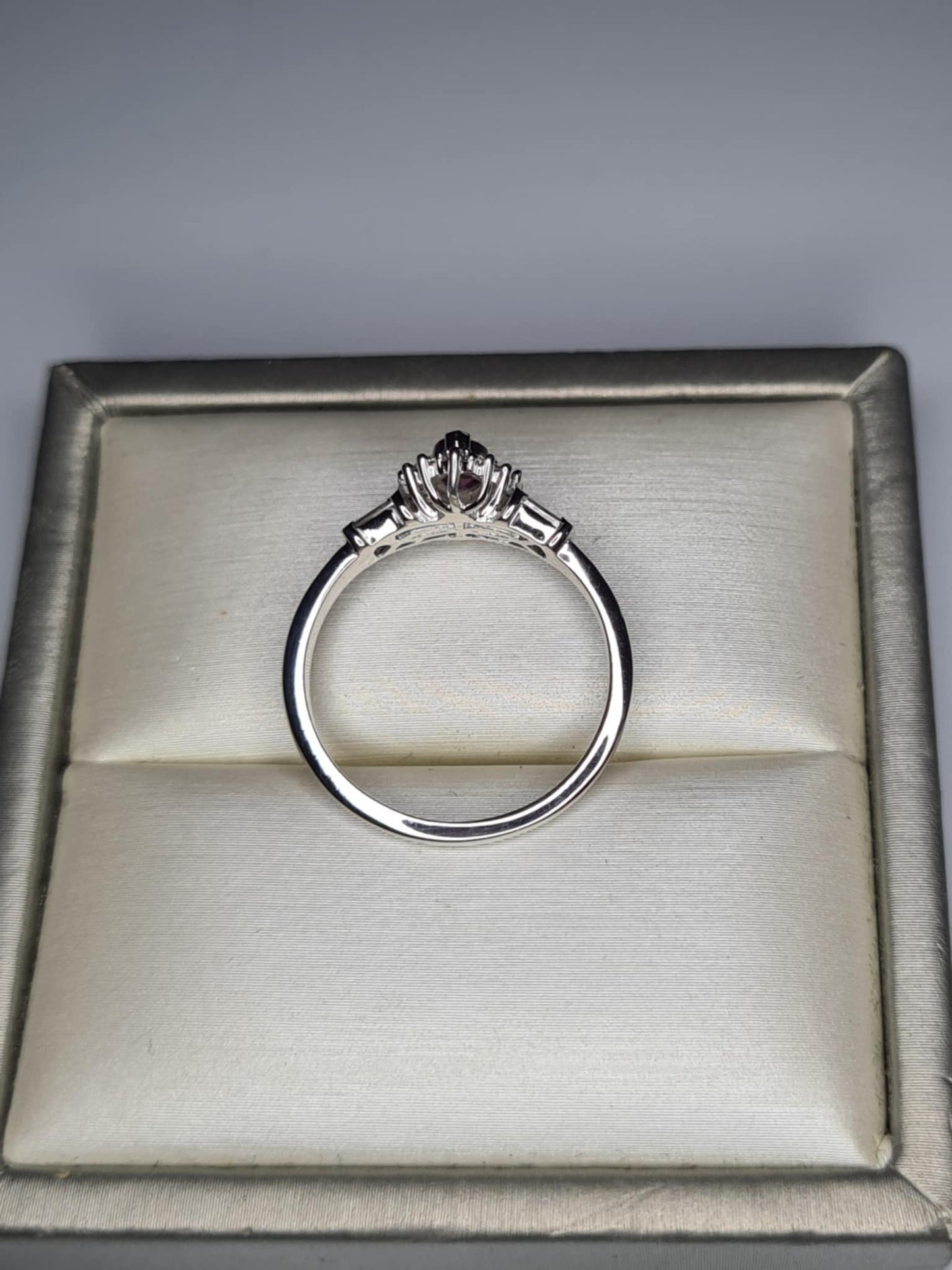 1.90ct Natural Radiant Ember Garnet, White Zircon Halo Ring in Rhodium 925 Overlay Sterling Silver SIZE P