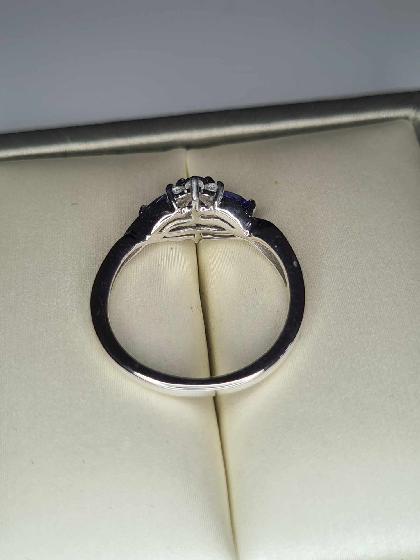 0.661ct Tanzanite & White Zircon Three Stone Ring in Platinum Overlay 925 Sterling Silver SIZE L