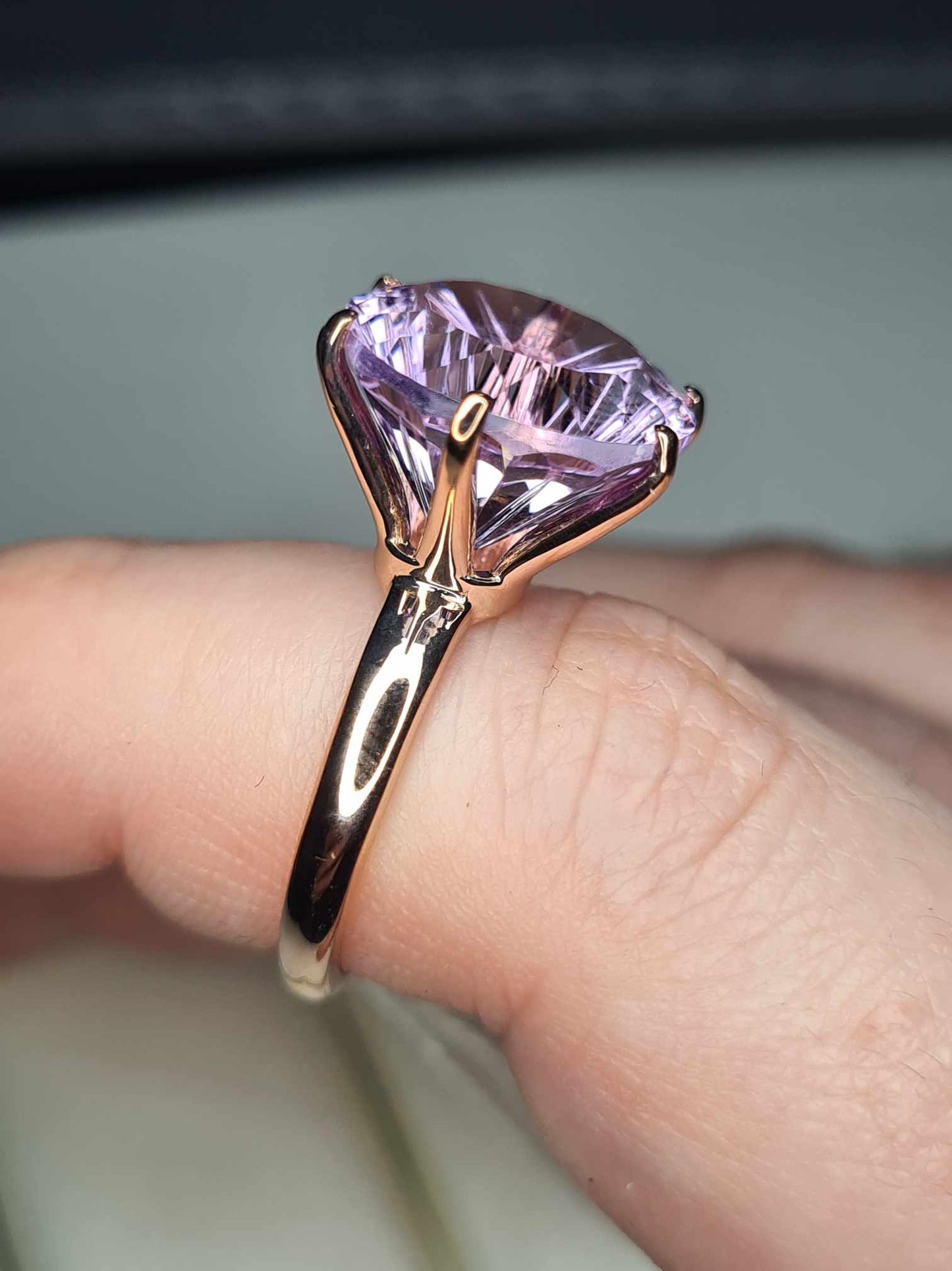 9.49ct  Rose De France Amethyst Solitaire Ring in 18K Rose Gold Overlay 925  Sterling Silver SIZE M