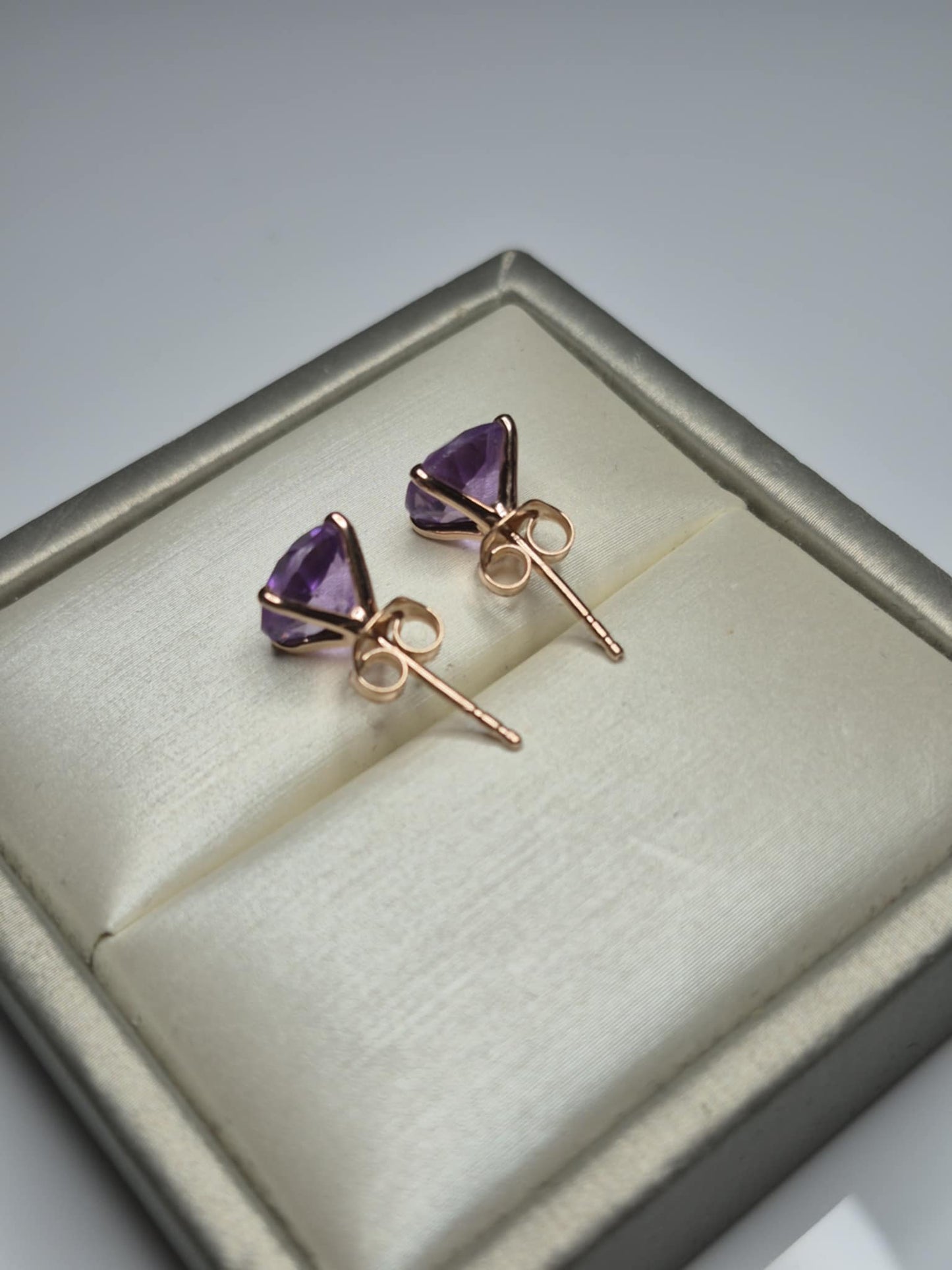 3.70 Ct. AAA Rose De France Amethyst Solitaire Stud Earring in 18K Rose Gold Overlay 925 Sterling Silver