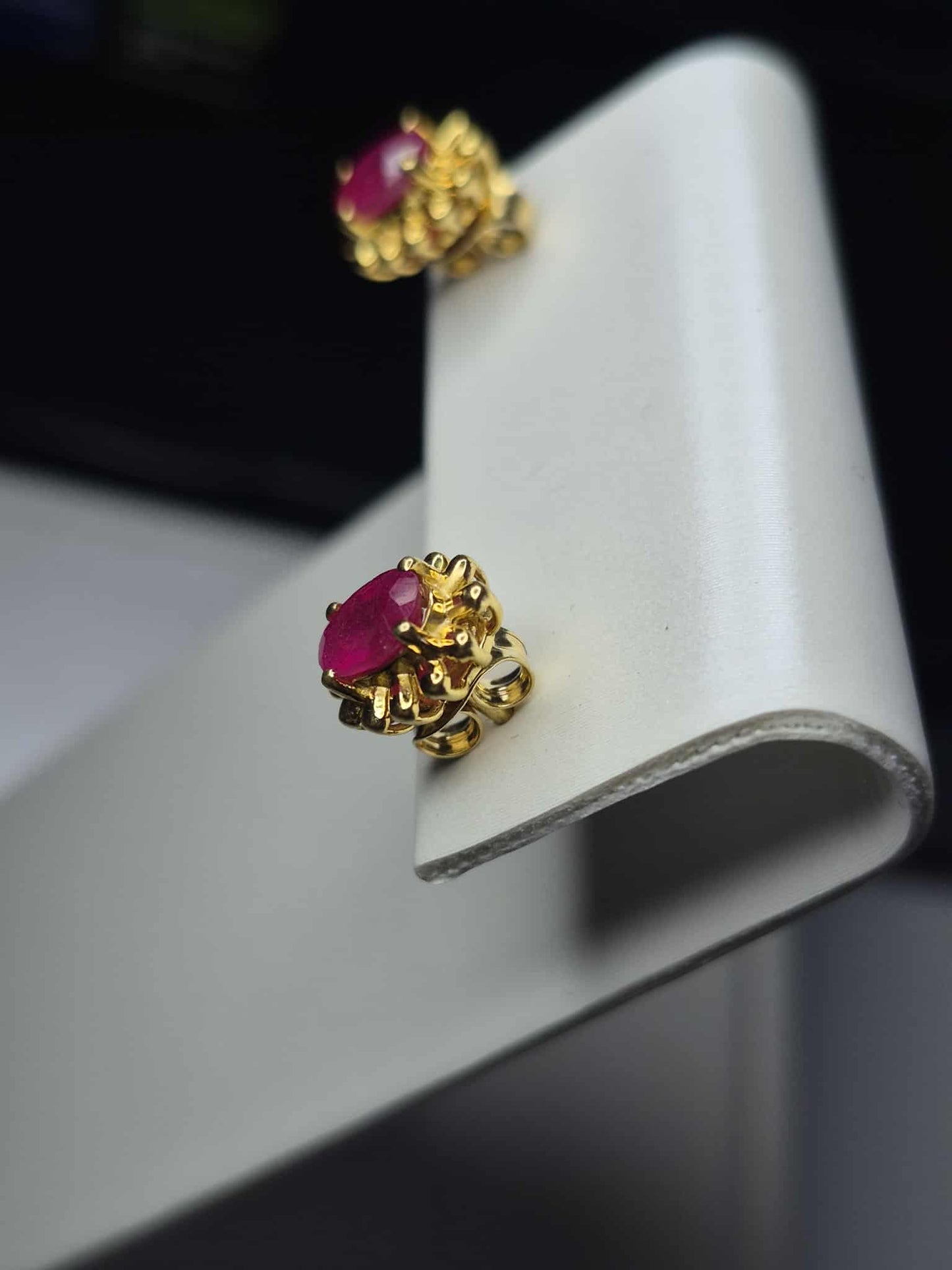 1.348 Ct. African Ruby Solitaire Stud Earrings in 14K Gold Overlay 925 Sterling Silver