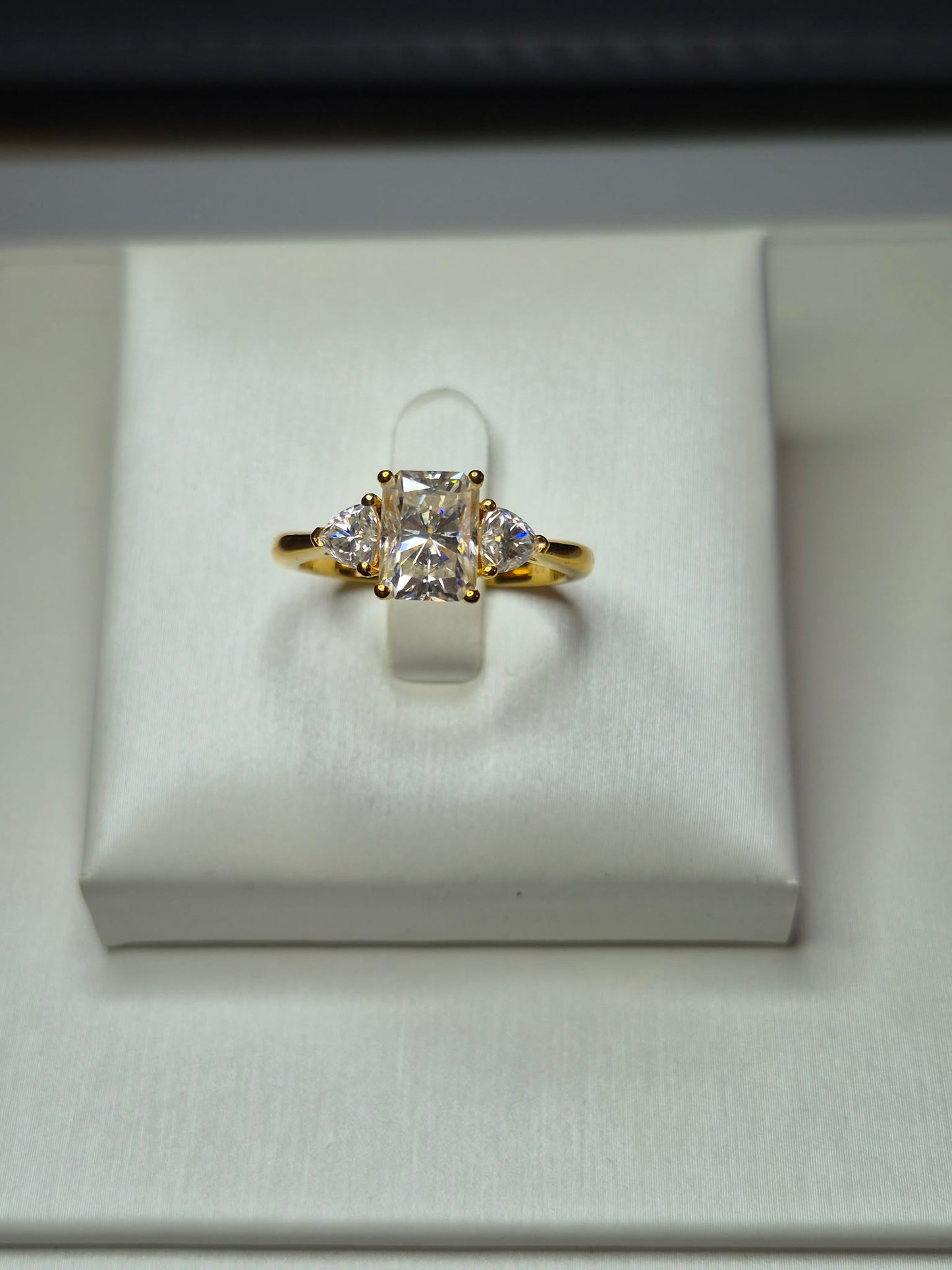 Premium Moissanite Trilogy Ring 18k Gold Plated 925 Sterling Silver SIZE P