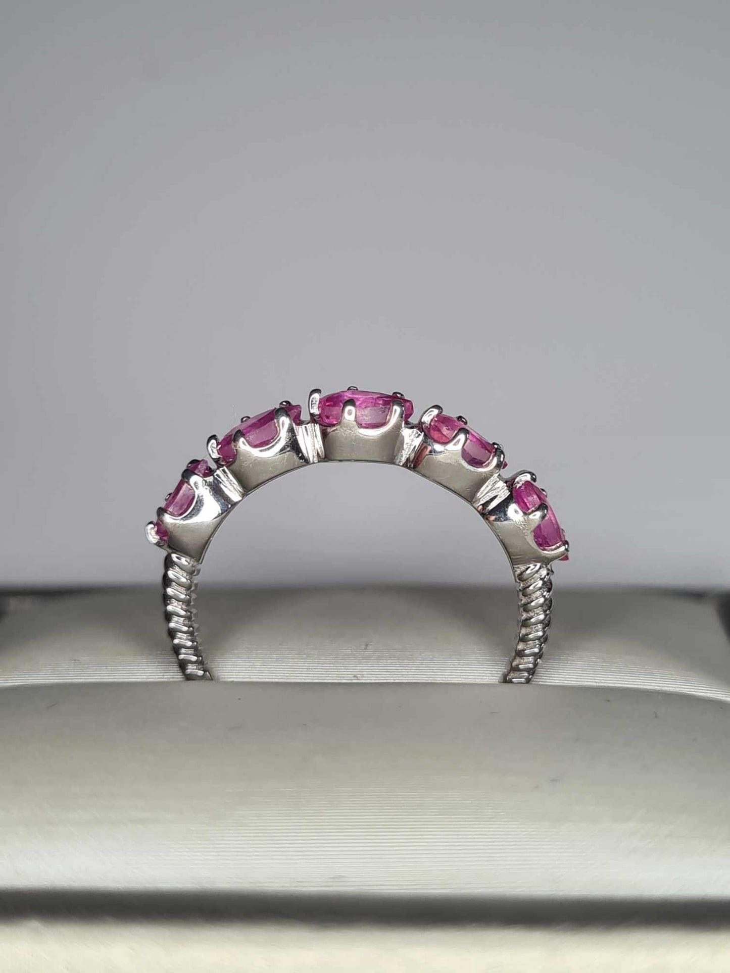 1.54ct Pink Sapphire 5 Stone Ring in Platinum Overlay 925 Sterling Silver
