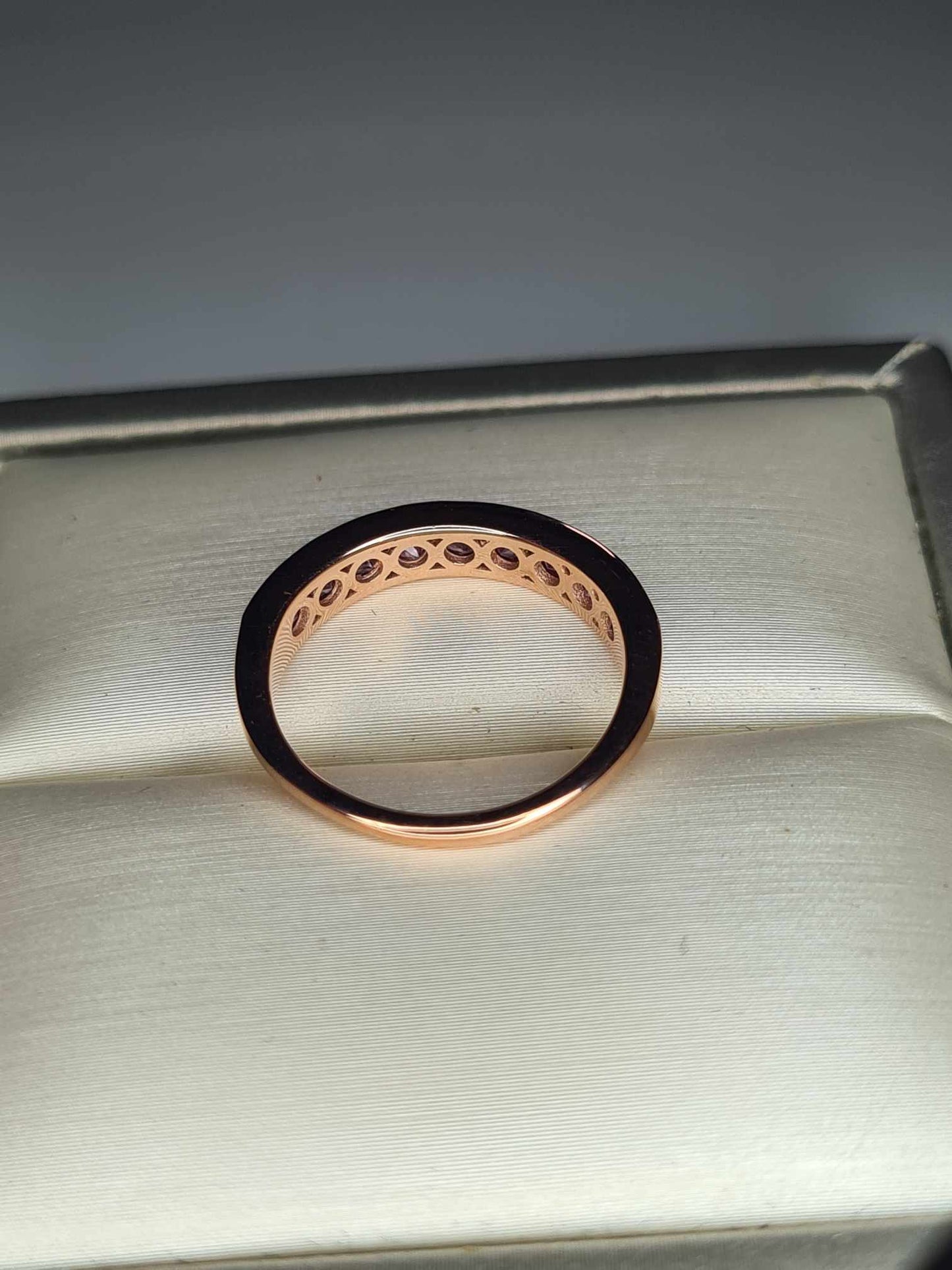 Pink Sapphire Half Eternity Band Ring 18k Rose Gold Overlay 925 sterling silver SIZE K