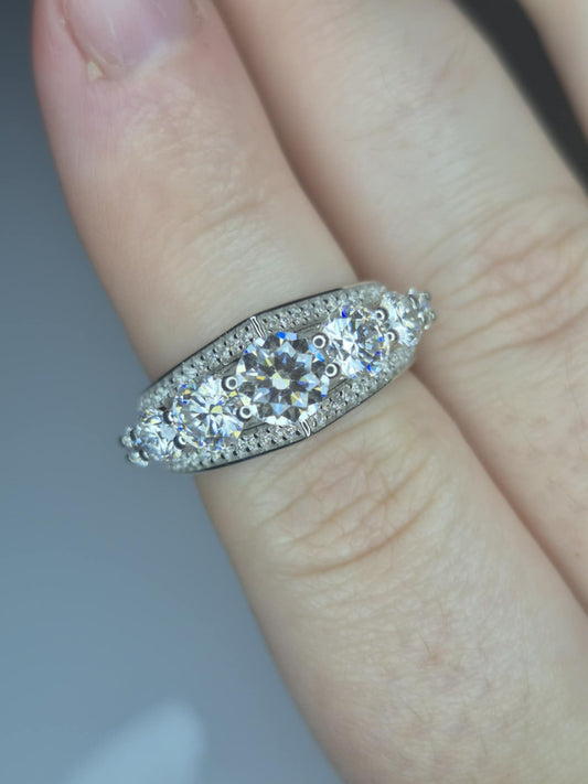 3.15ct Moissanite WishBone Ring 925 Sterling Silver With Rhodium Overlay