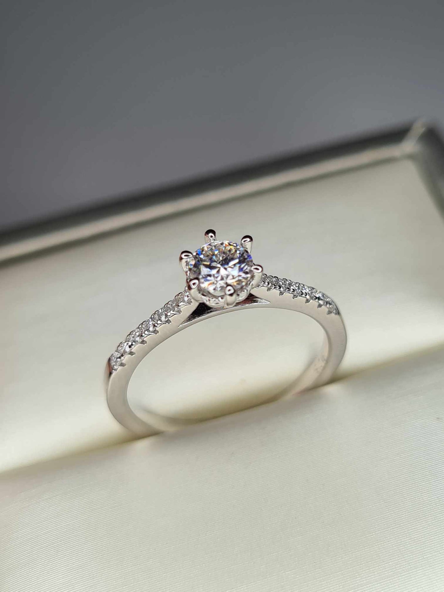 0.42ct Moissanite Engagement ring Rhodium Overlay 925 Sterling Silver