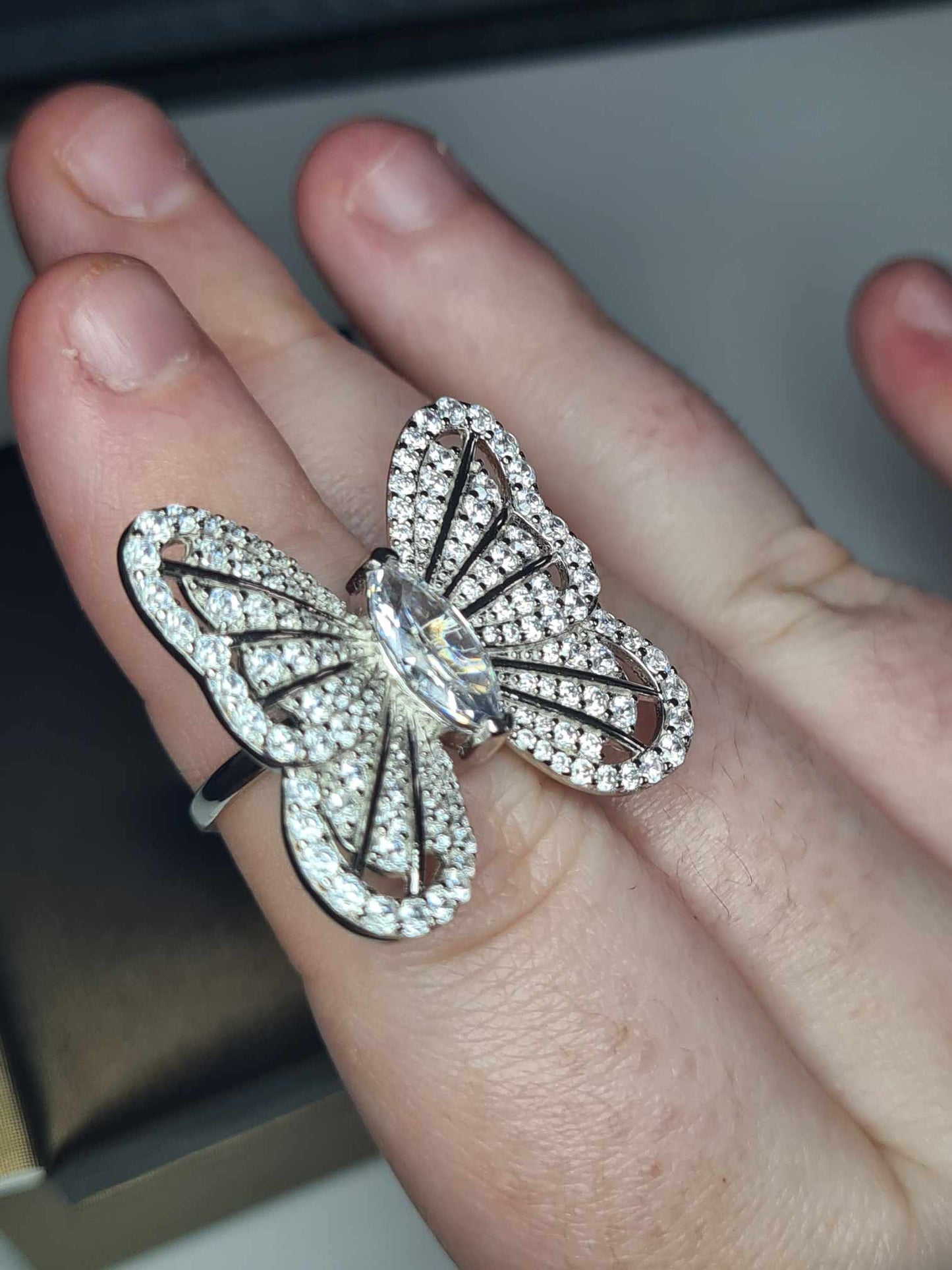 6.670ct Cubic Zirconia Butterfly Ring in Rhodium Overlay 925 Sterling Silver SIZE L