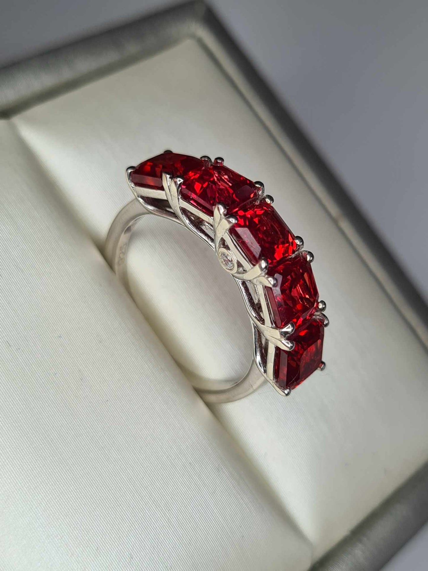 4.54ct Lab Created Padparadscha & Natural Zircon 7 Stone Ring in Platinum Overlay 925 Sterling Silver SIZES L,N