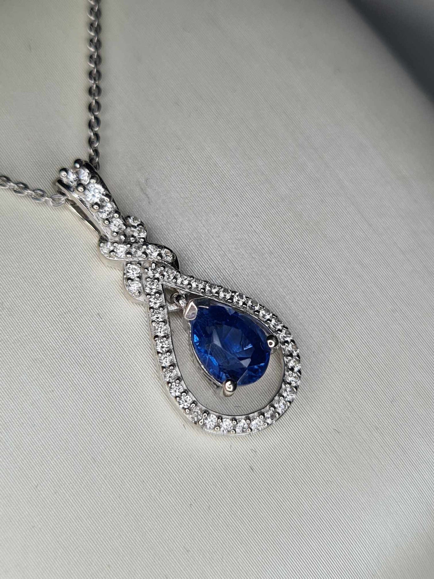 1ct Natural Himalayan Kyanite & White Zircon Necklace 925 Sterling Silver