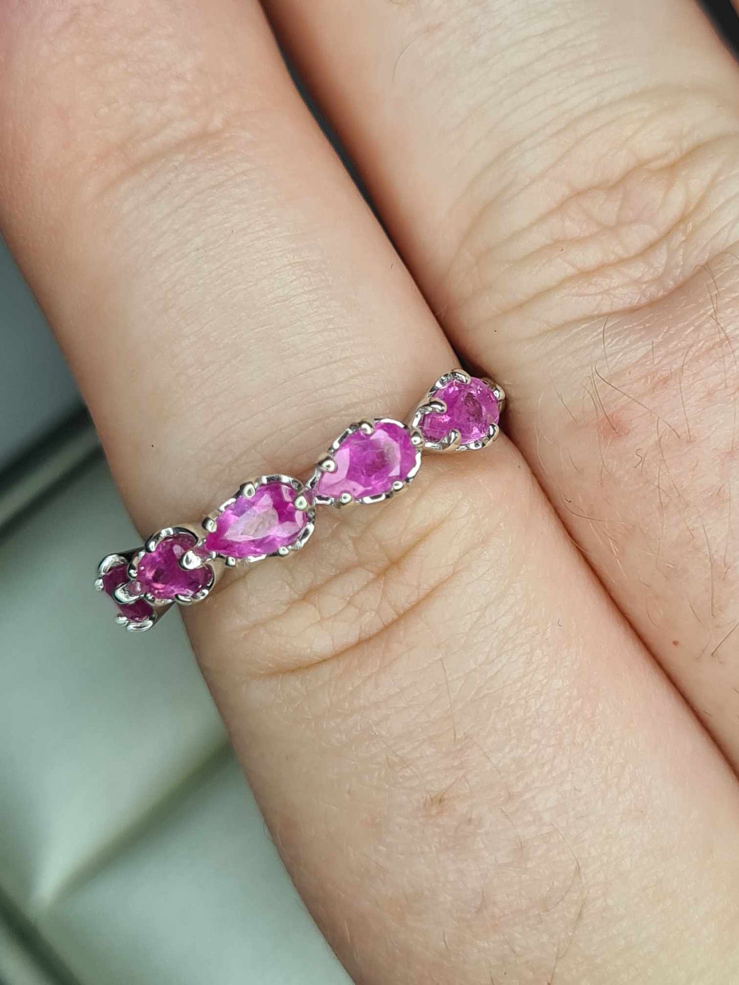 1.54ct Pink Sapphire 5 Stone Ring in Platinum Overlay 925 Sterling Silver