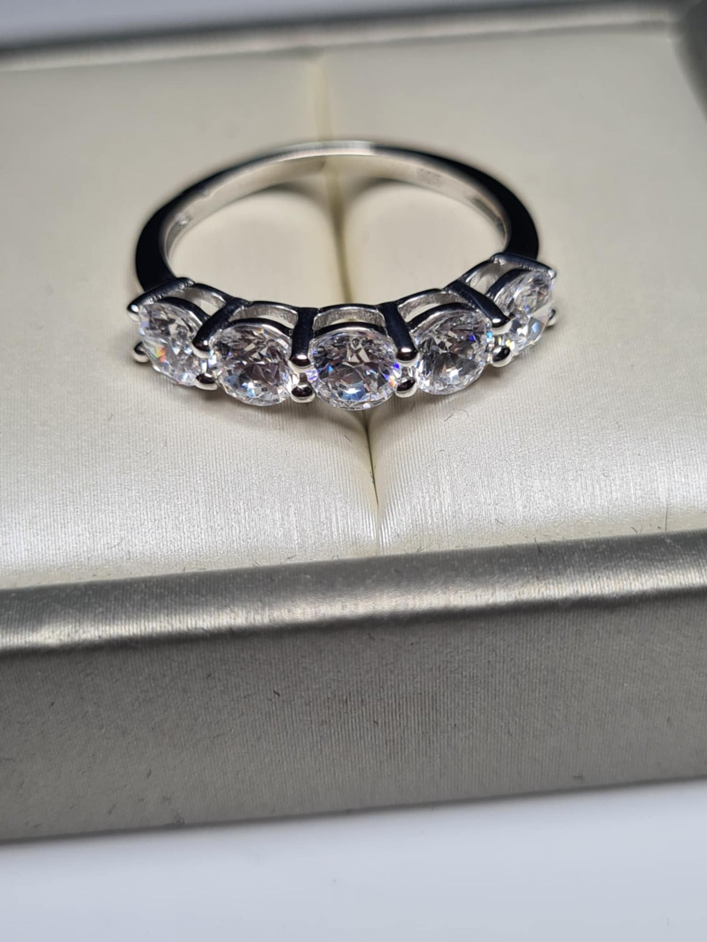 3.25ct Swarovski Zirconia 5 Stone Ring in Rhodium Overlay 925 Sterling Silver