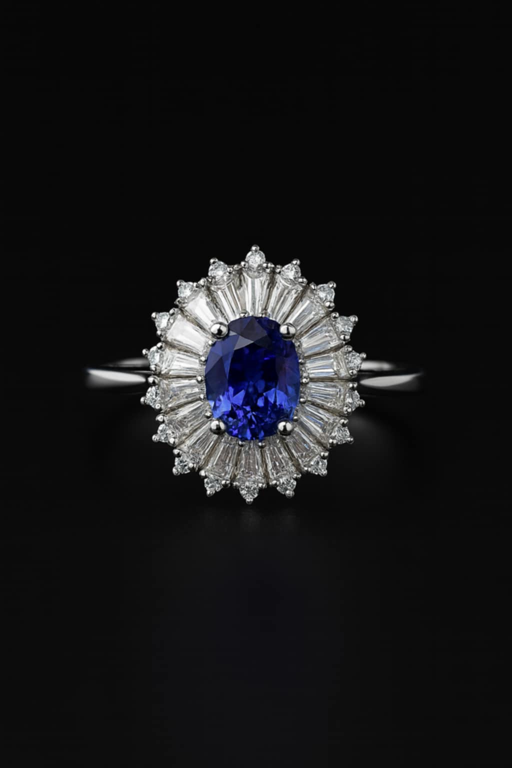 1.24ct Tanzanite & Moissanite Halo Ring in Rhodium Overlay 925 Sterling Silver SIZE M