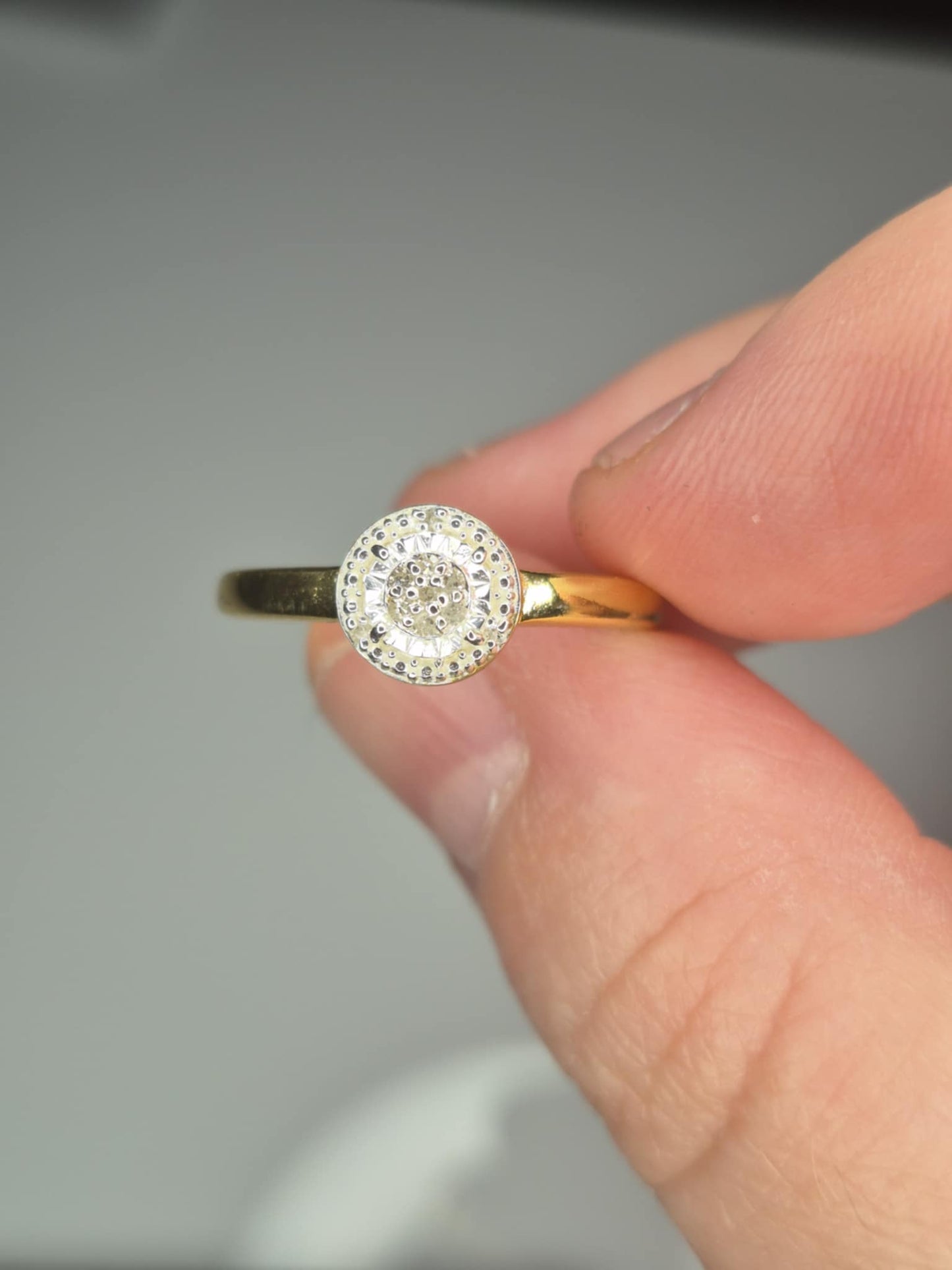 Natural White Diamond Ring in 18K Yellow Gold Overlay 925 Sterling Silver