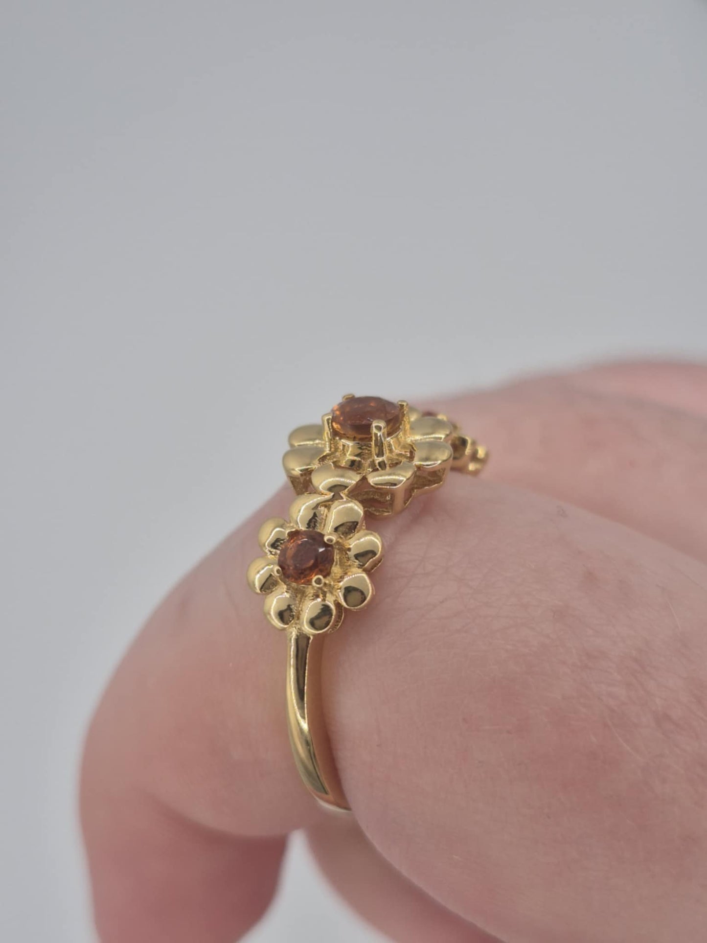 0.480ct Madeira Citrine Flower Ring in 18K Gold Overlay 925 Sterling Silver SIZE S
