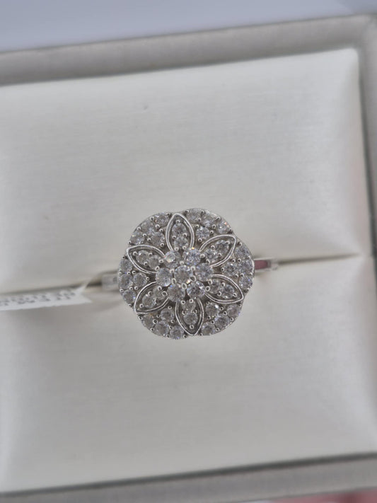 1.38 Ct. Swarovski Zirconia Floral Ring Platinum Overlay 925 Sterling Silver SIZE O
