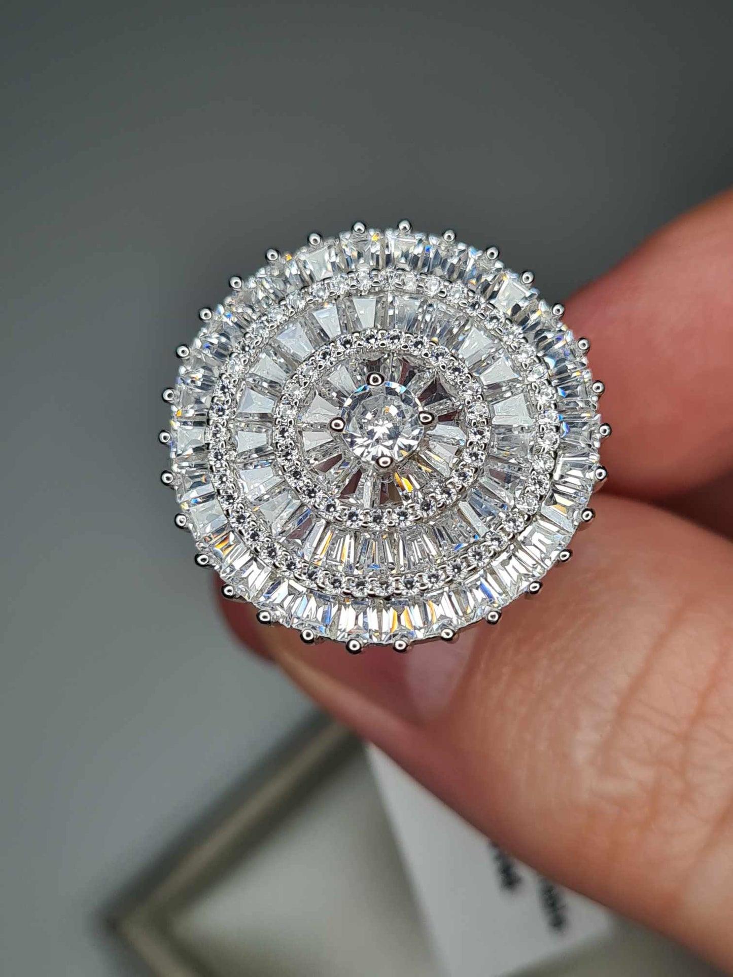 4.710ct Cubic Zirconia Cocktail Ring 925 Sterling Silver With Rhodium Overlay SIZE N