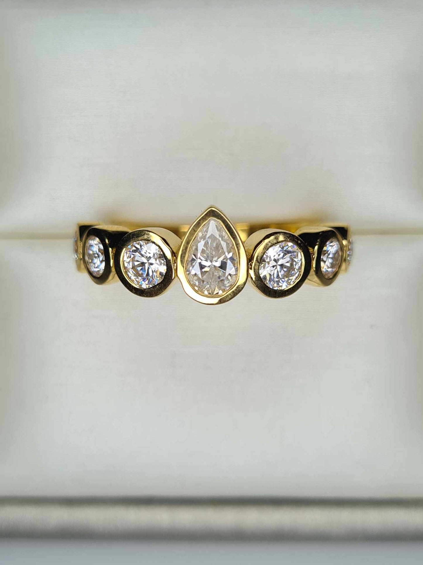 1.36 Ct 7 Stone Moissanite Ring 18k Gold Overlay 925 Sterling Silver SIZE R