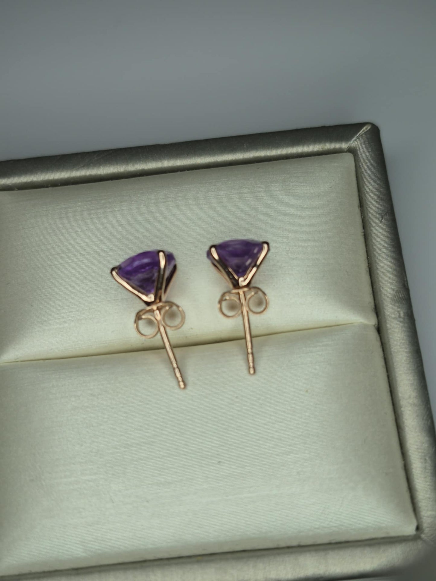 3.70 Ct. AAA Rose De France Amethyst Solitaire Stud Earring in 18K Rose Gold Overlay 925 Sterling Silver