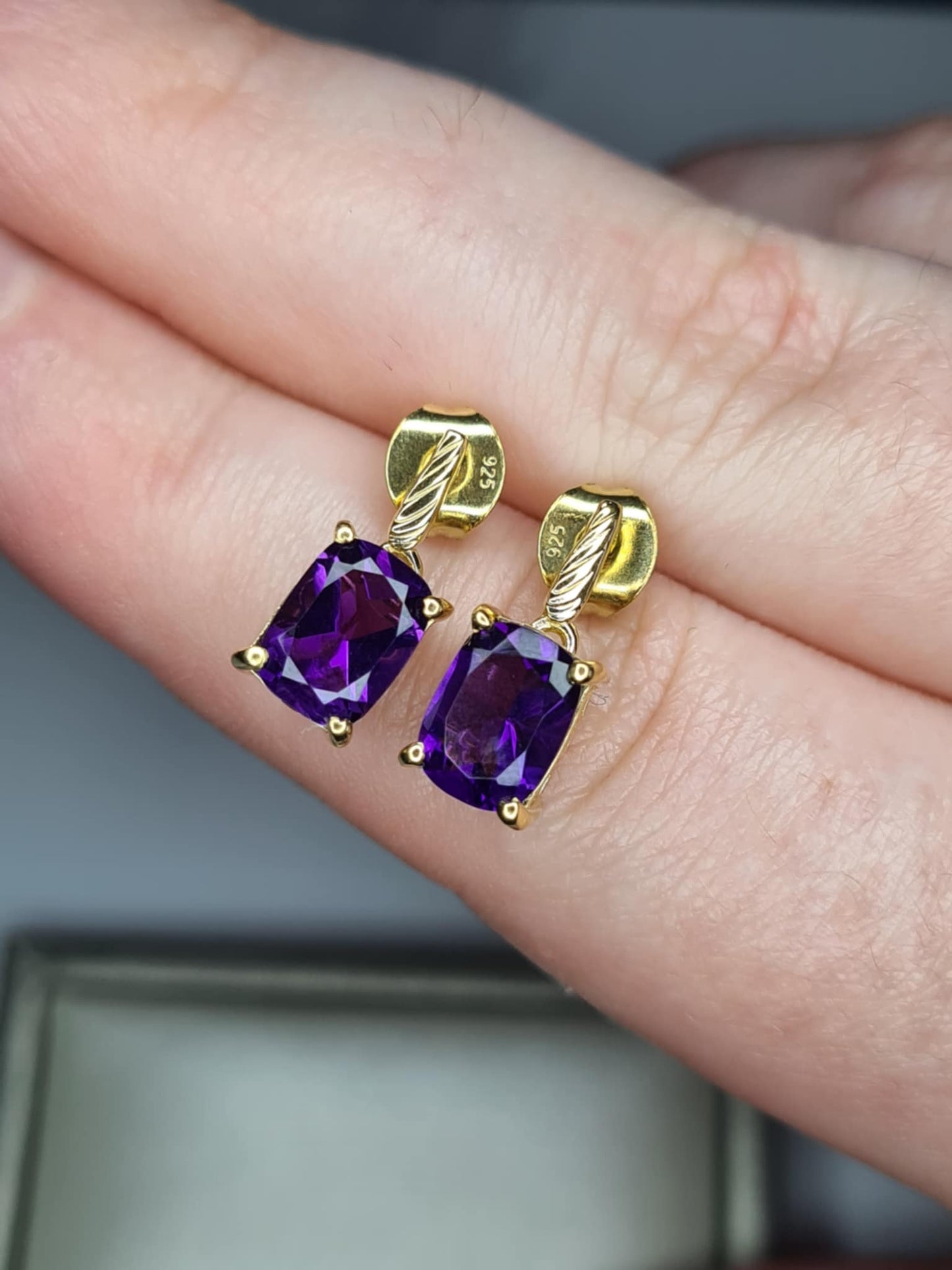 AAA African Amethyst Earrings in 18K Gold Overlay 925 Sterling Silver