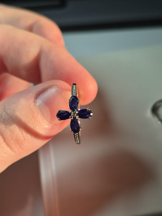 Masoala Sapphire & White Zircon Hoop Earrings 925 Sterling Silver with a rhodium overlay