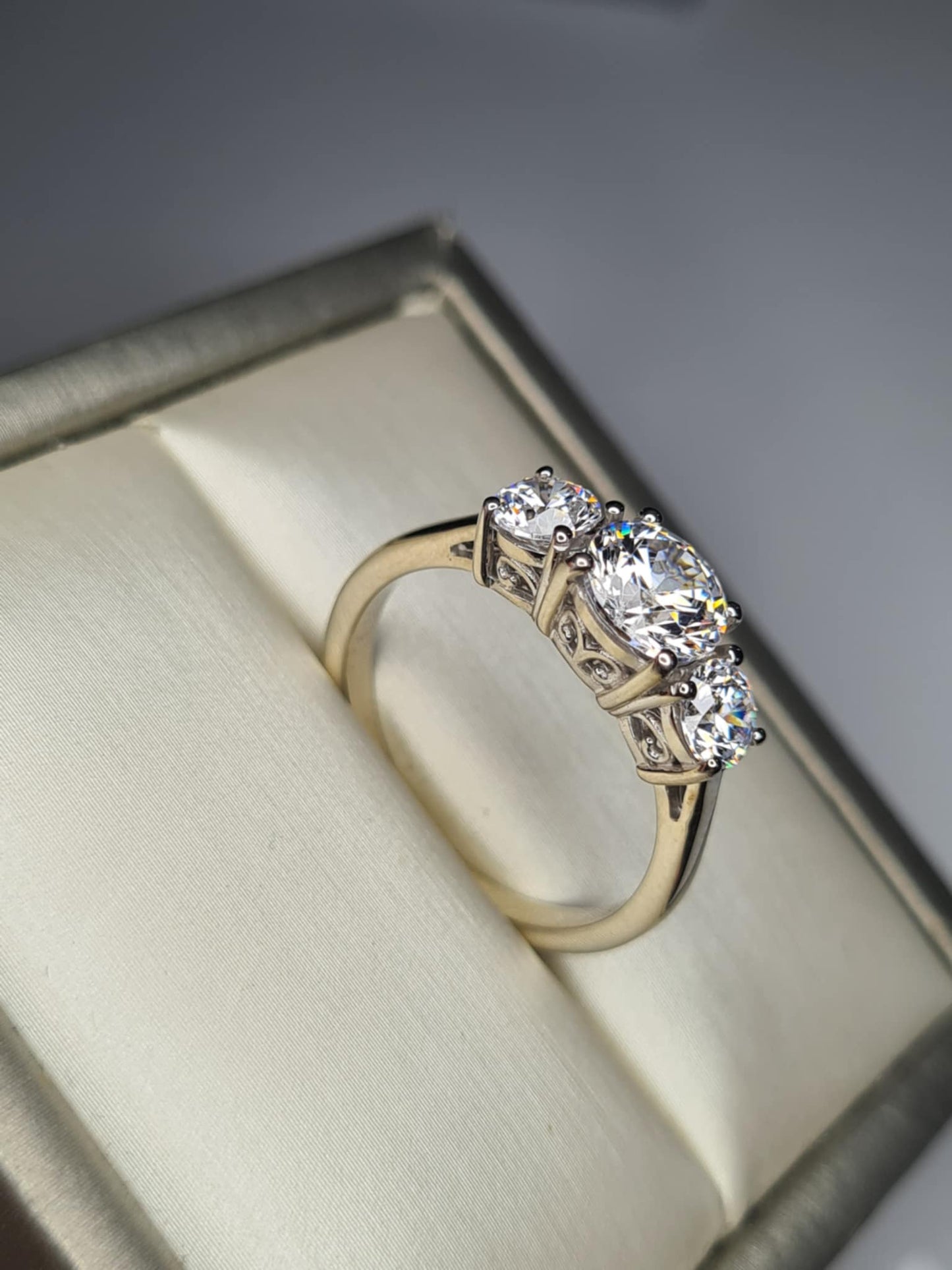 3.75ct Swarovski Zirconia Trilogy Ring in Rhodium Overlay 925 Sterling Silver