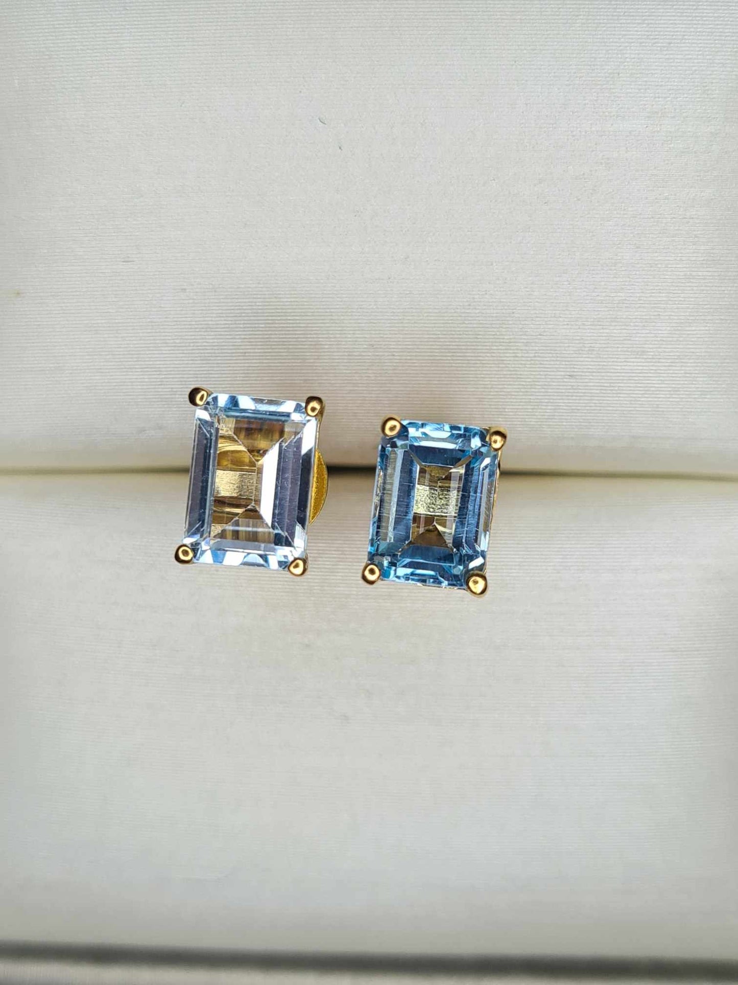 2.73ct Skyblue Topaz Solitaire Earrings in 18K Yellow Gold Overlay 925 Sterling Silver