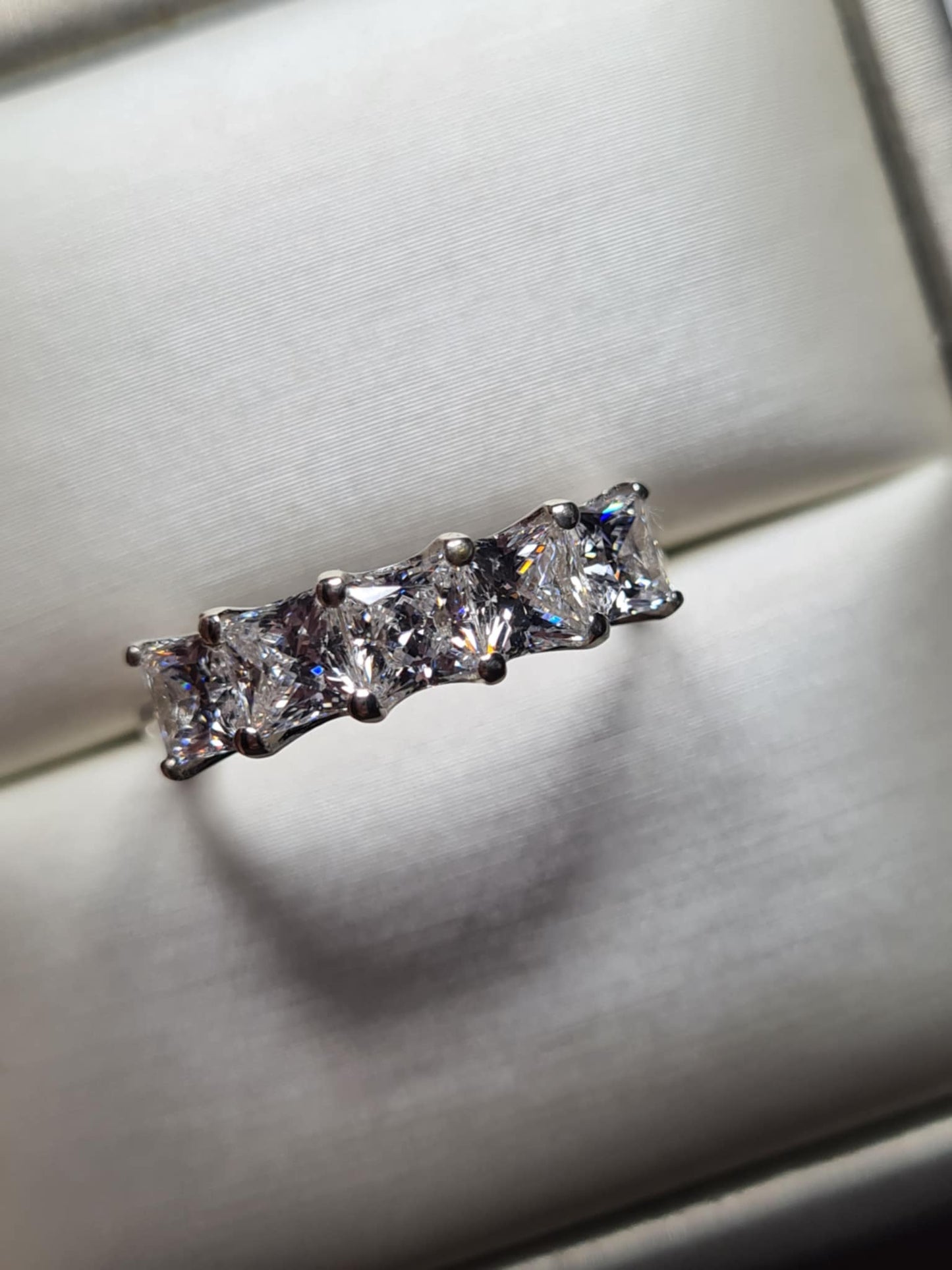 3.26ct Swarovski Zirconia 5 Stone Square cut Ring in Rhodium Overlay 925 Sterling Silver