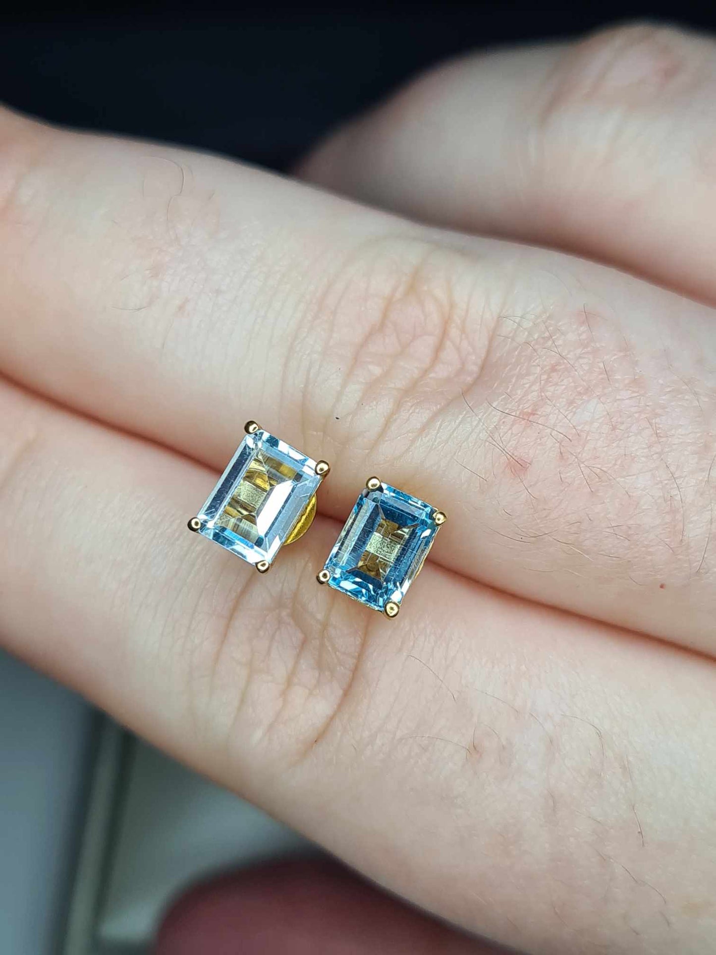 2.73ct Skyblue Topaz Solitaire Earrings in 18K Yellow Gold Overlay 925 Sterling Silver