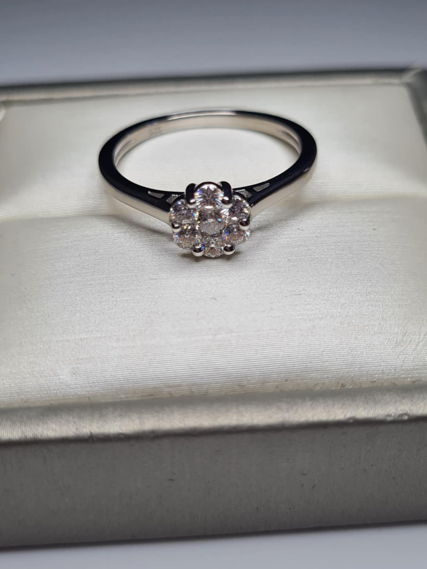 0.466ct. Moissanite Ring in Platinum Overlay 925 Sterling Silver SIZE R