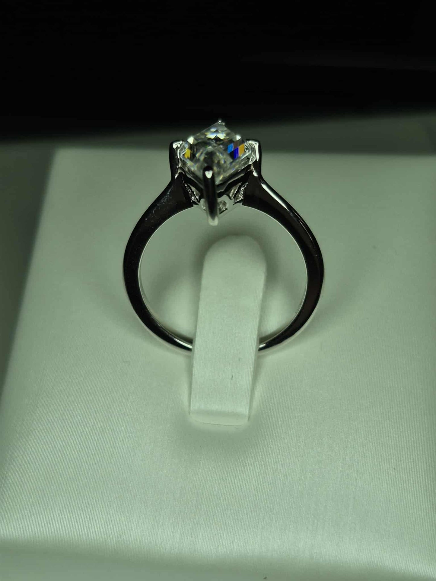 2.40ct Moissanite Solitaire Ring in Rhodium Overlay 925 Sterling Silver SIZE O