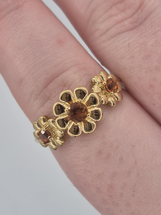 0.480ct Madeira Citrine Flower Ring in 18K Gold Overlay 925 Sterling Silver SIZE S