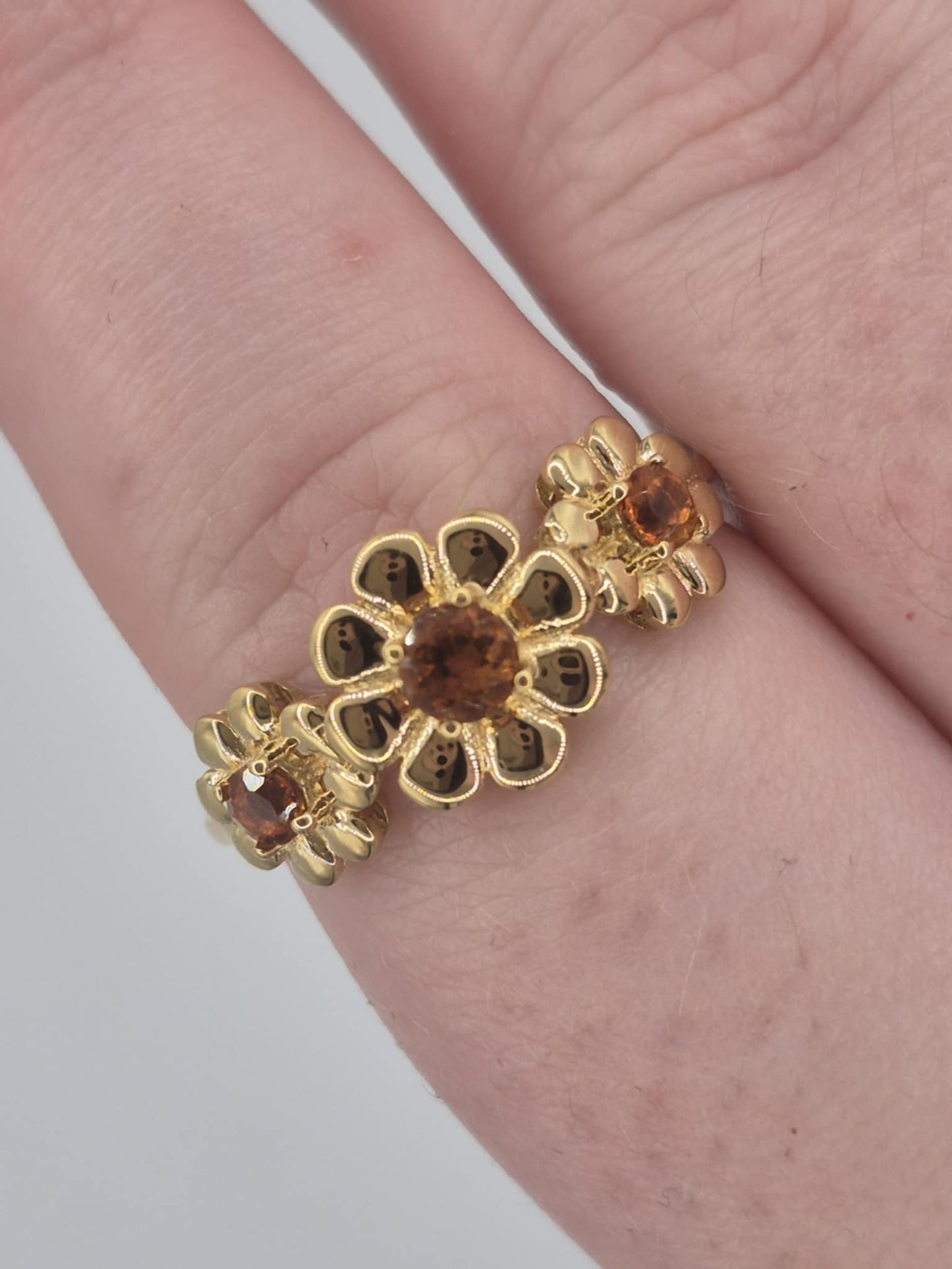 0.480ct Madeira Citrine Flower Ring in 18K Gold Overlay 925 Sterling Silver SIZE S